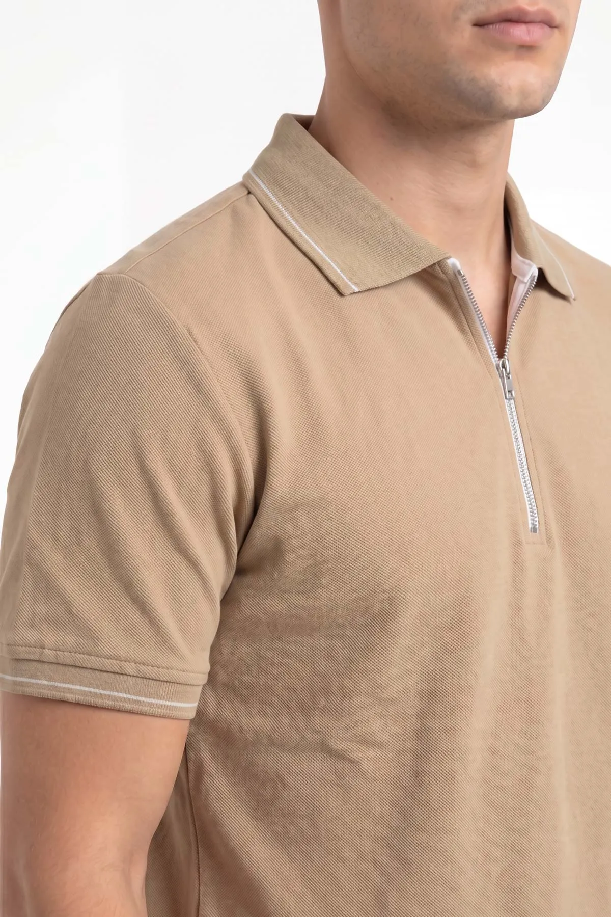 Bisküvi Polo Yaka Yarım Fermuarlı Erkek Tişört 458865