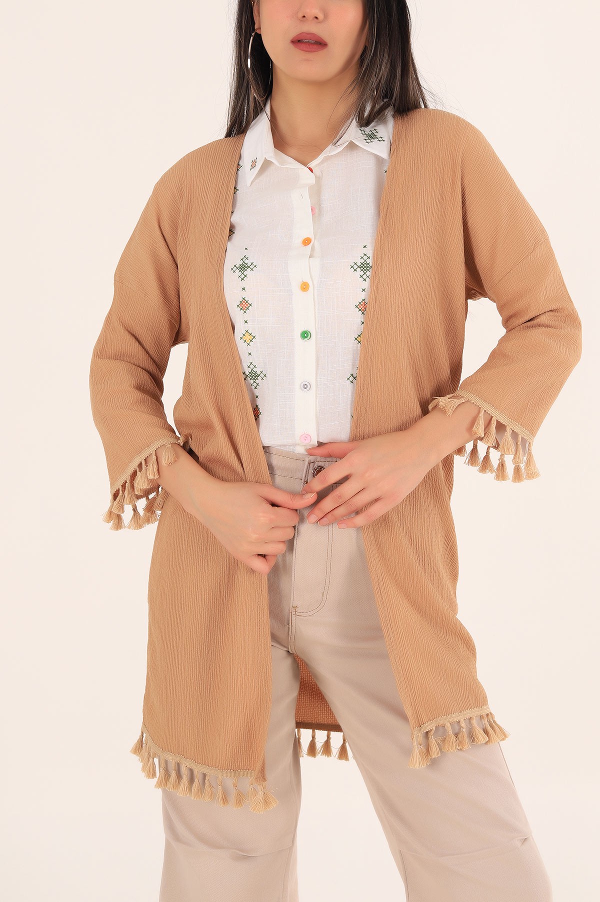 Bisküvi Püskül Tasarım Krinkıl Kimono Hırka 167161