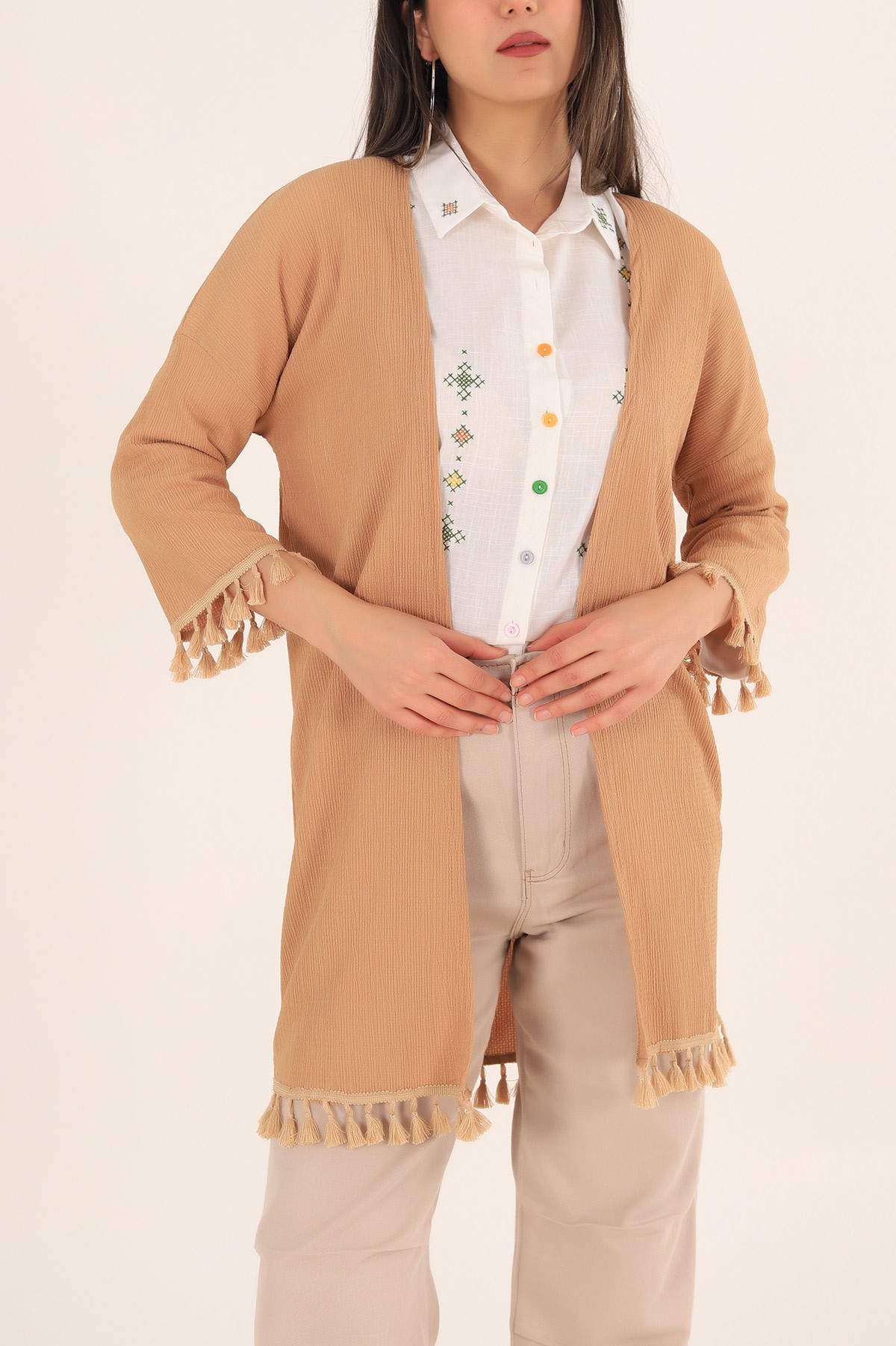 Bisküvi Püskül Tasarım Krinkıl Kimono Hırka 167161