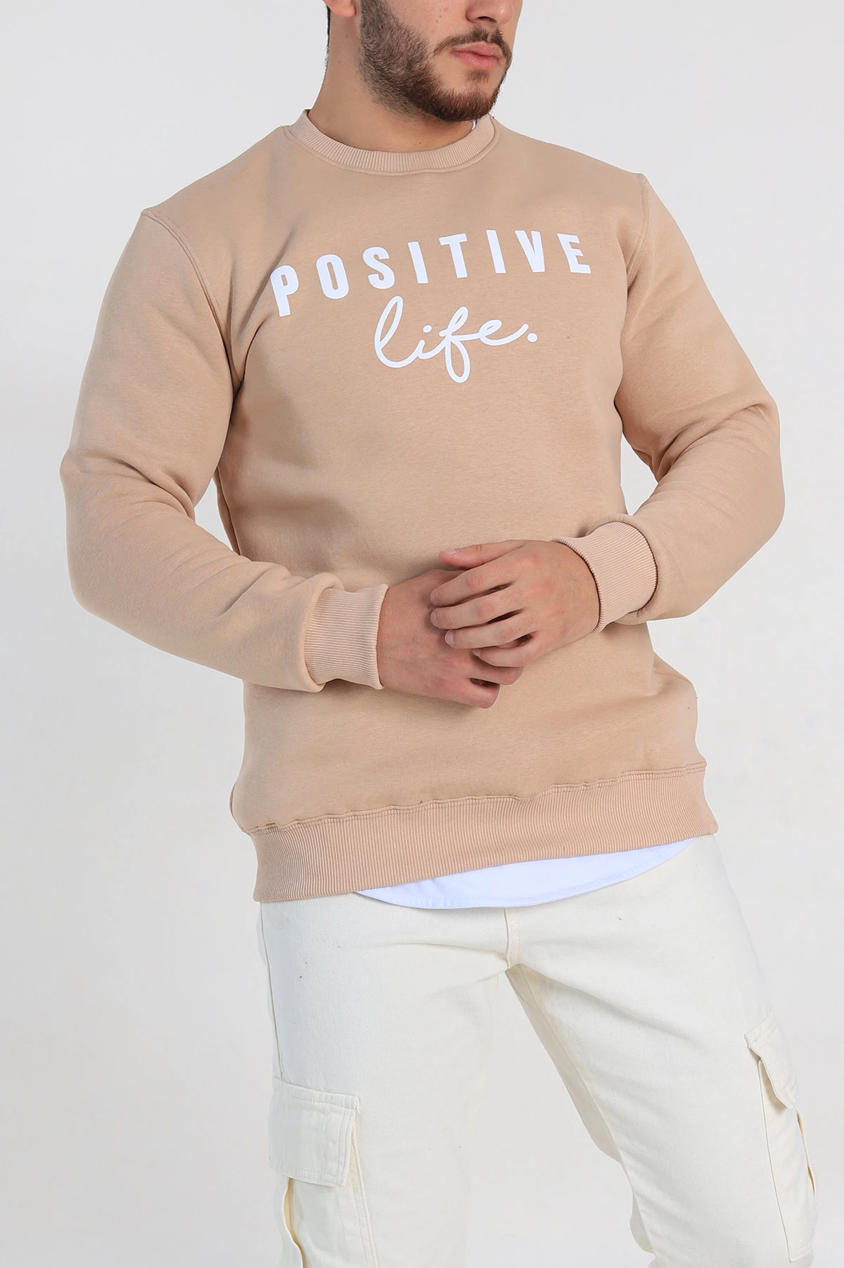 Bisküvi Regular Fit Üç İp Şardonlu Yazı Detay Erkek Sweatshirt 308900
