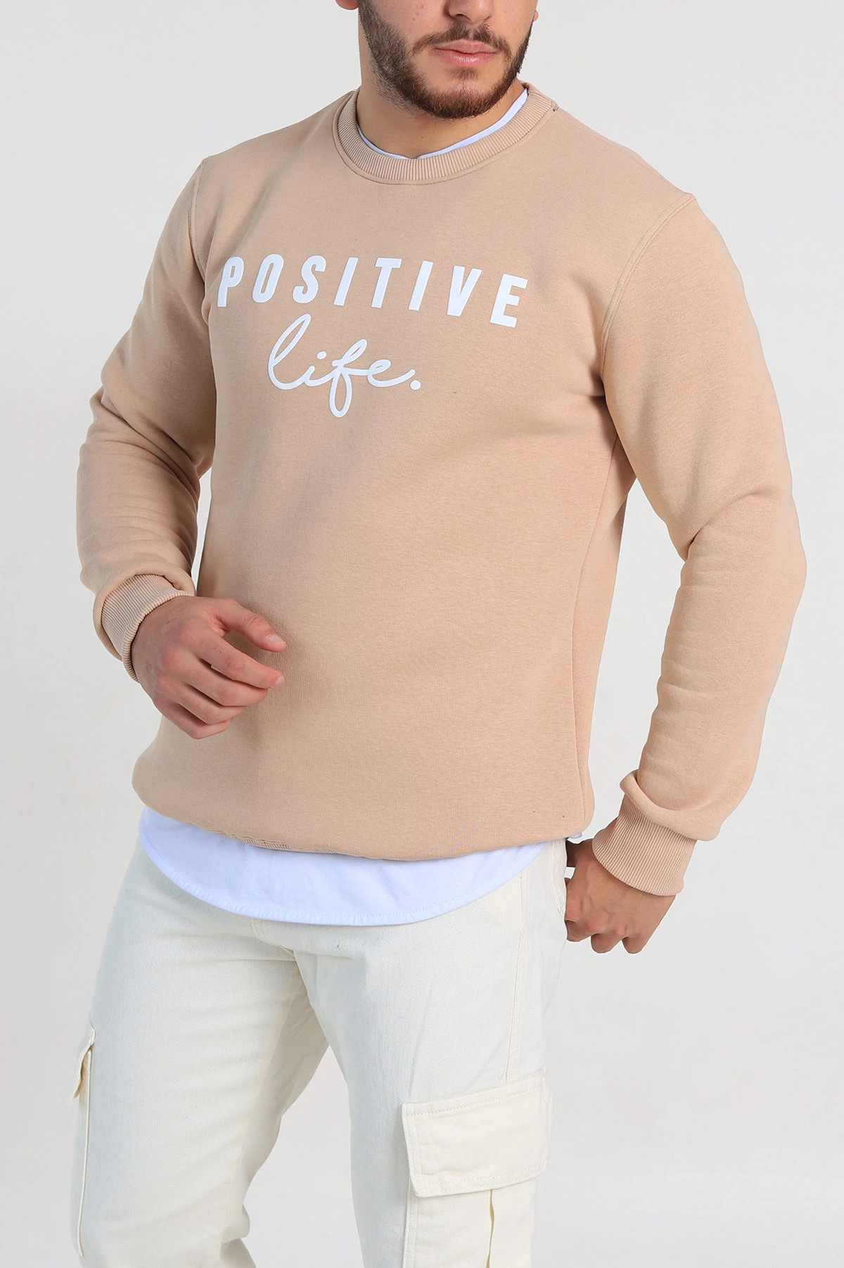 Bisküvi Regular Fit Üç İp Şardonlu Yazı Detay Erkek Sweatshirt 308900
