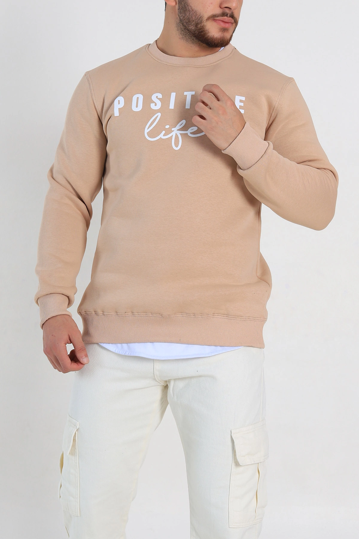 Bisküvi Regular Fit Üç İp Şardonlu Yazı Detay Erkek Sweatshirt 308900