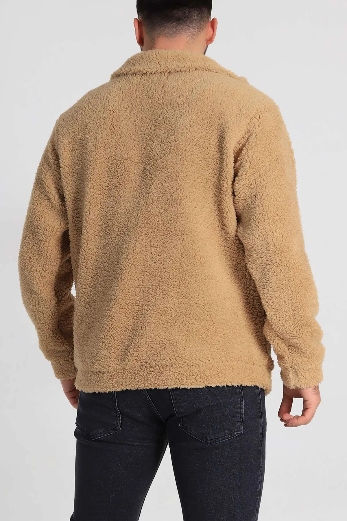 Bisküvi Relaxed Fit Yarım Fermuarlı Cep Detaylı Peluş Kanguru Sweatshirt 330108