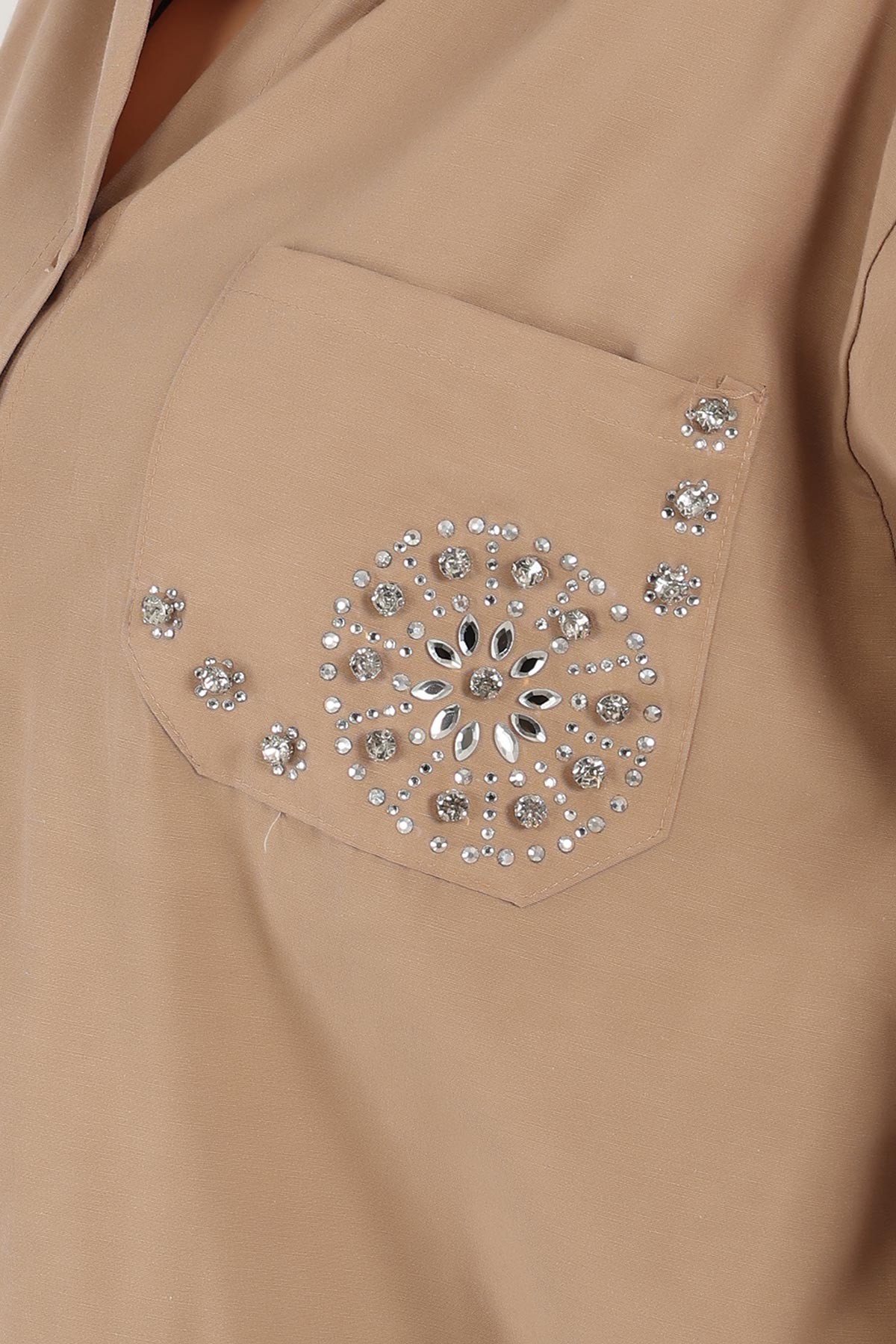 Bisküvi Taş İşlemeli Poplin Dokuma Gömlek Tunik 159249