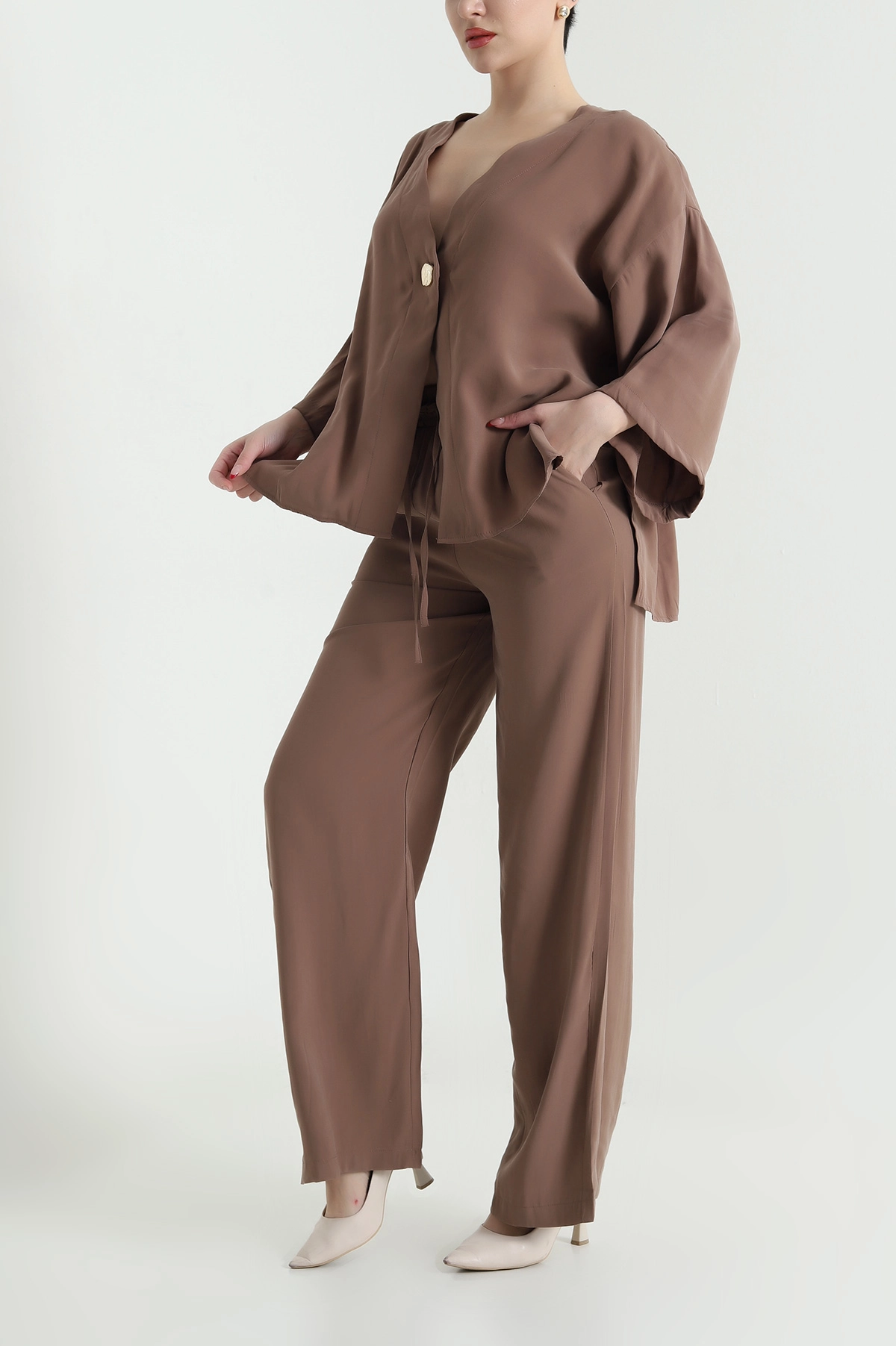 Bisküvi Tencel Pantolon Bluz Kadın İkili Takım 440599