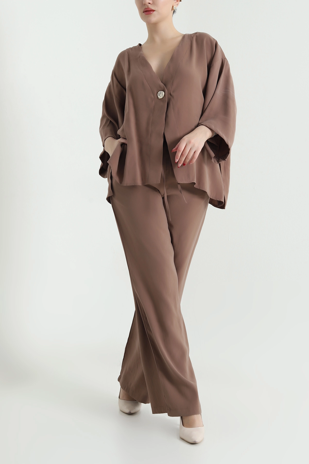 Bisküvi Tencel Pantolon Bluz Kadın İkili Takım 440599