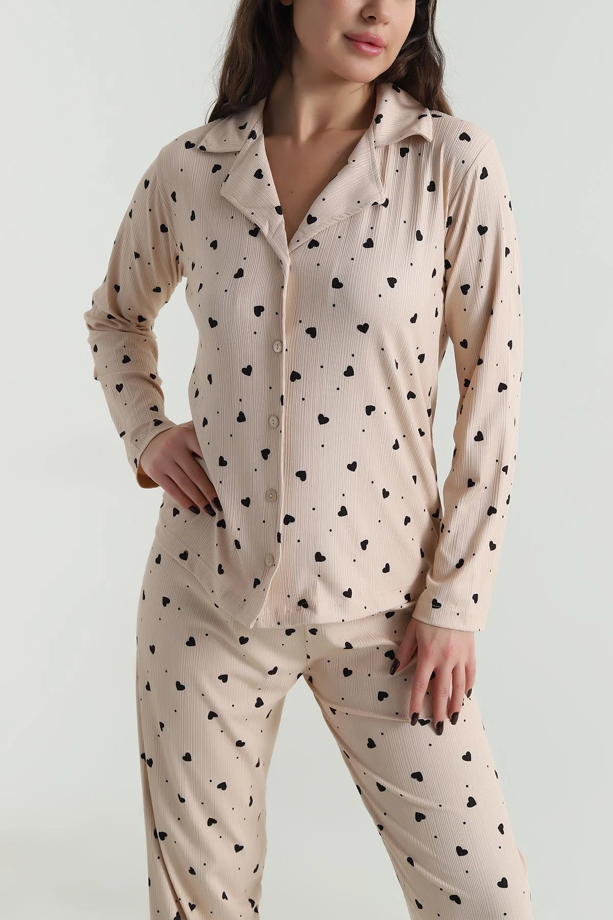 Bisküvi Uzun Kol Düğmeli Pegasus Kadın Pijama Takımı 499818