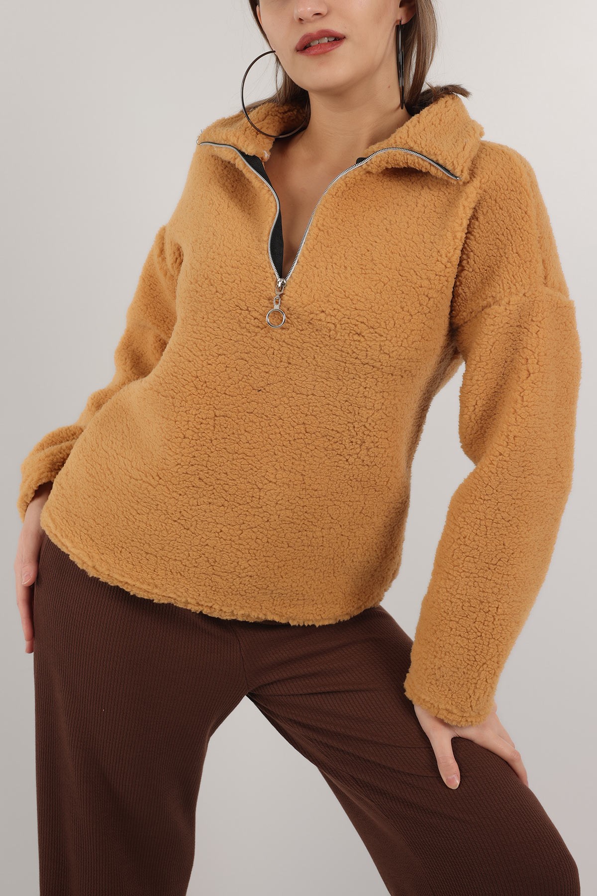 Bisküvi Yarım Fermuarlı Yumoş Sweat 153483