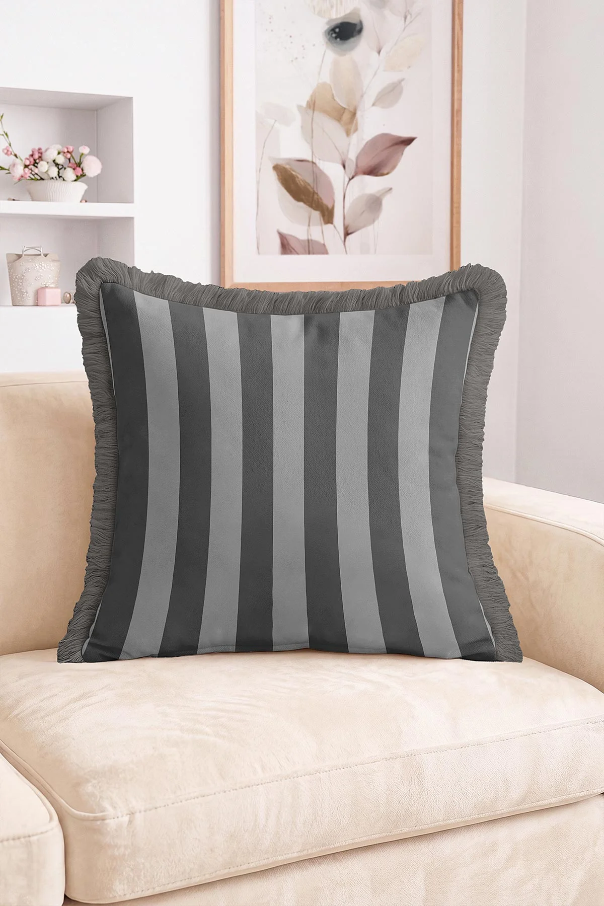 43x43 Cm Dijital Baskılı Fermuarlı Çift Taraflı Saçaklı Kırlent Kılıfı 483409