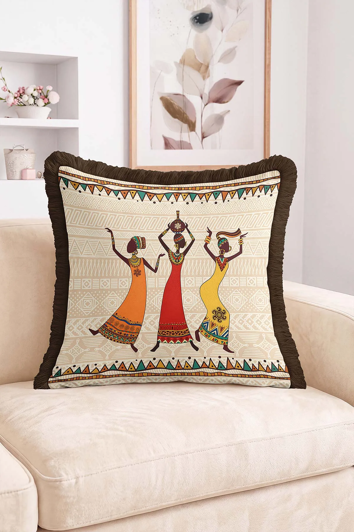43x43 Cm Dijital Baskılı Fermuarlı Çift Taraflı Saçaklı Kırlent Kılıfı 483430