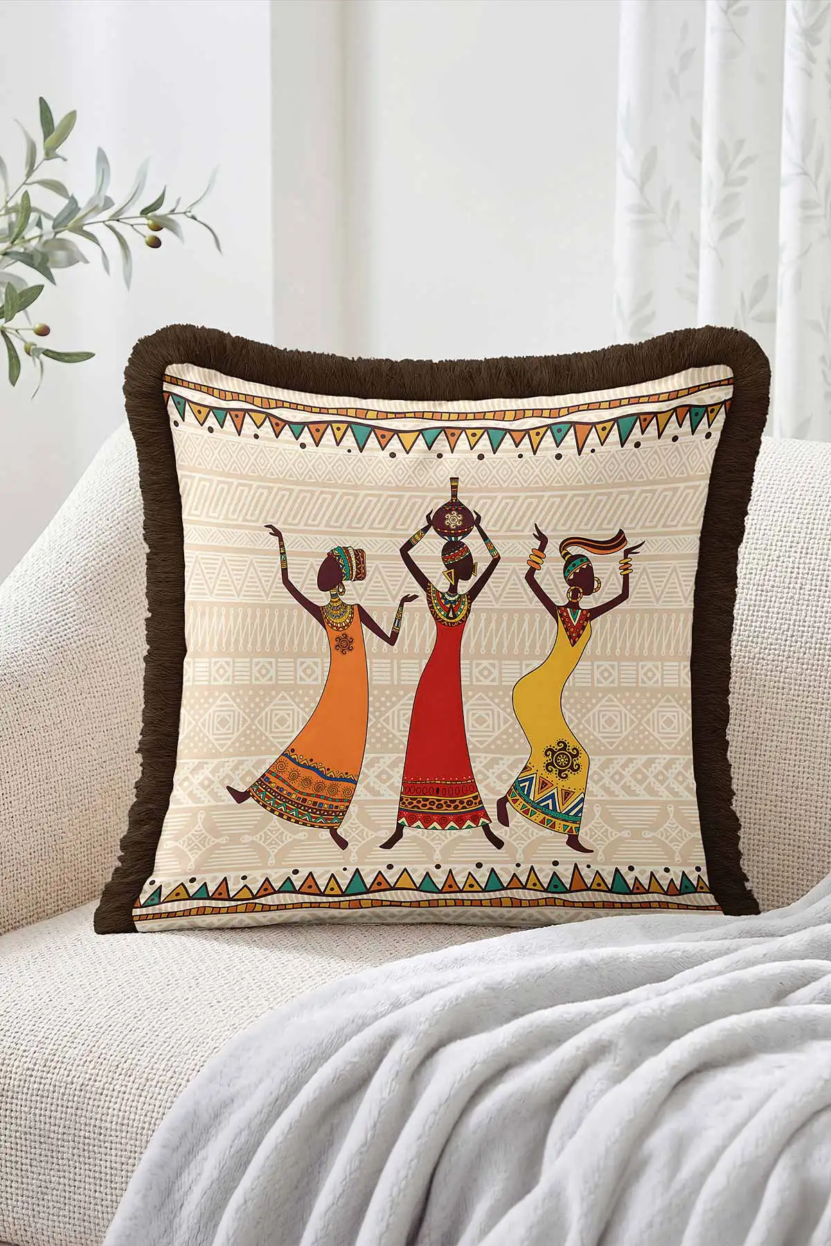 43x43 Cm Dijital Baskılı Fermuarlı Çift Taraflı Saçaklı Kırlent Kılıfı 483430