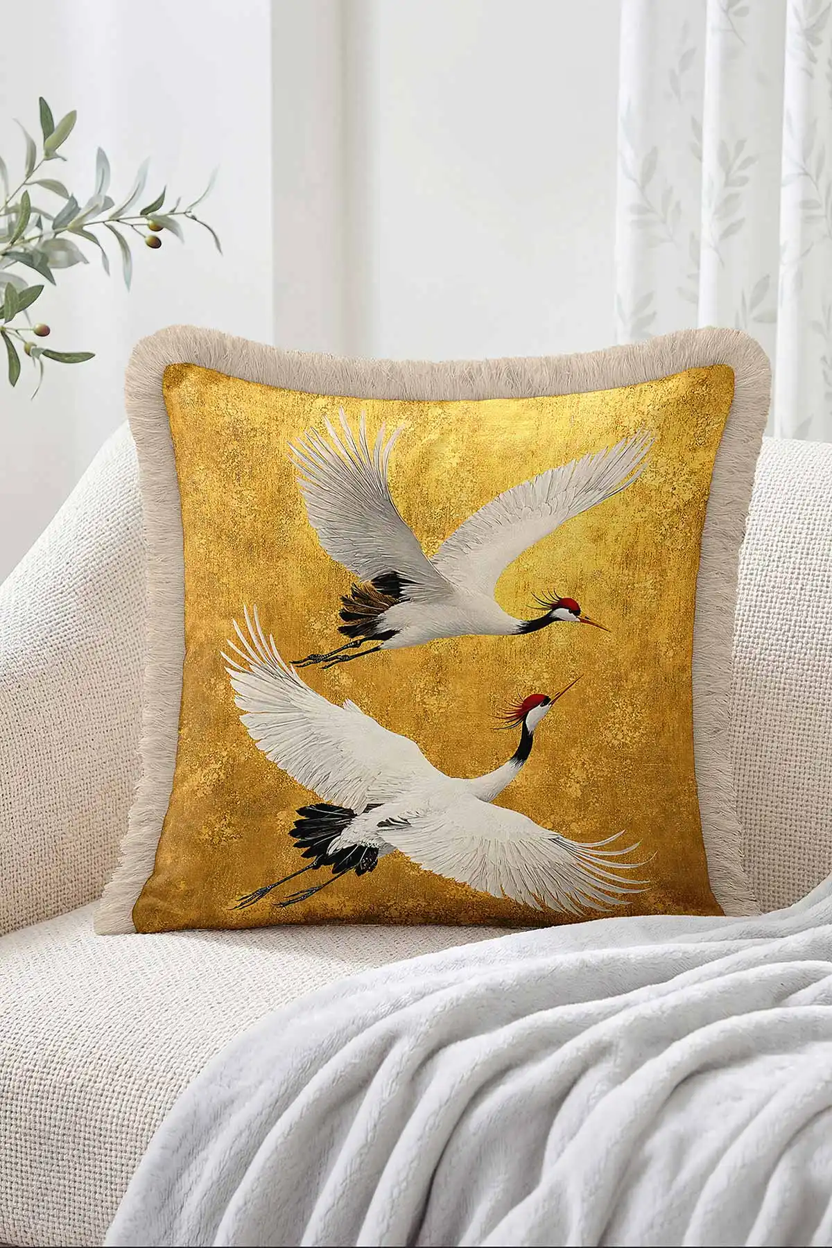 43x43 Cm Dijital Baskılı Fermuarlı Çift Taraflı Saçaklı Kırlent Kılıfı 483472