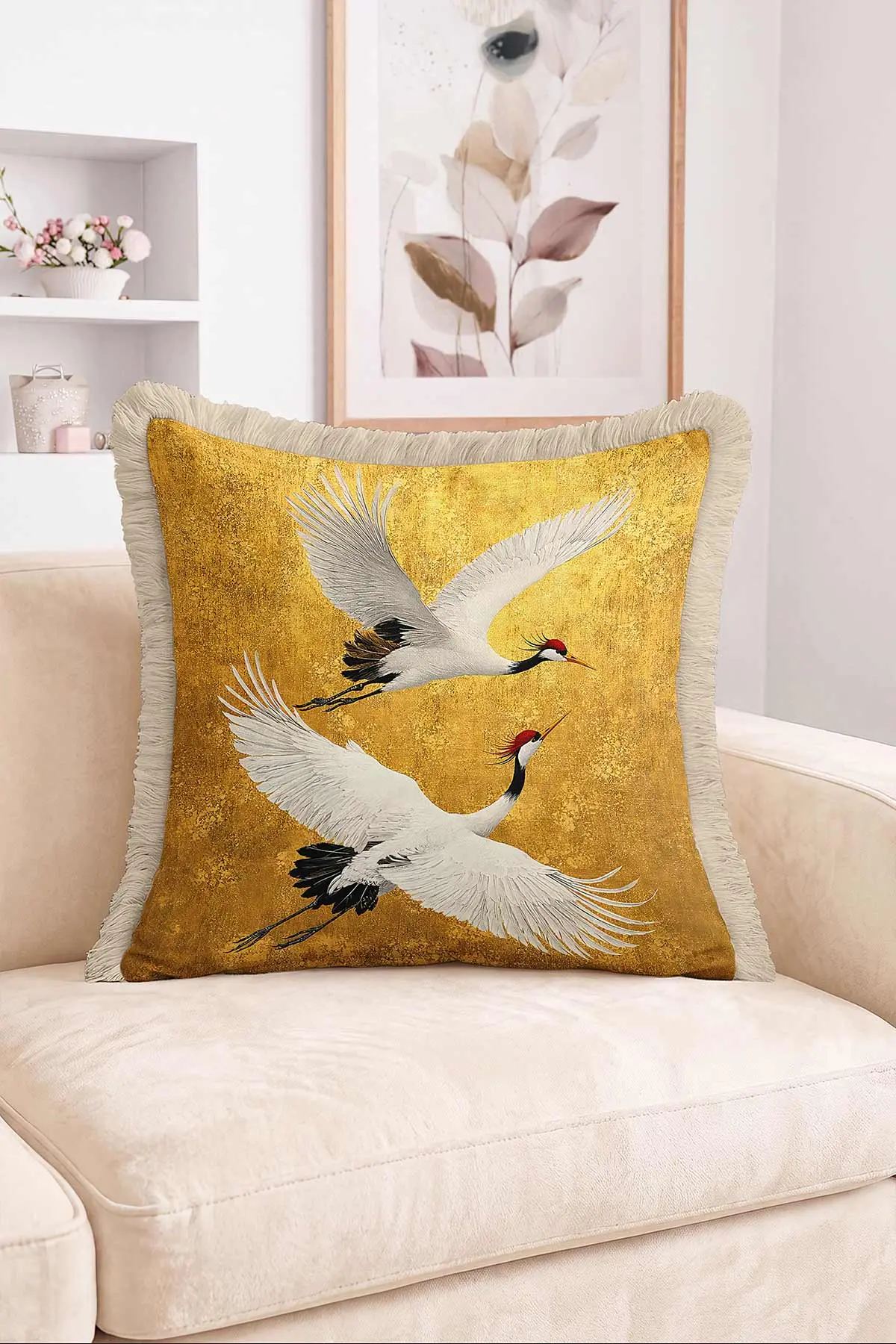 43x43 Cm Dijital Baskılı Fermuarlı Çift Taraflı Saçaklı Kırlent Kılıfı 483472