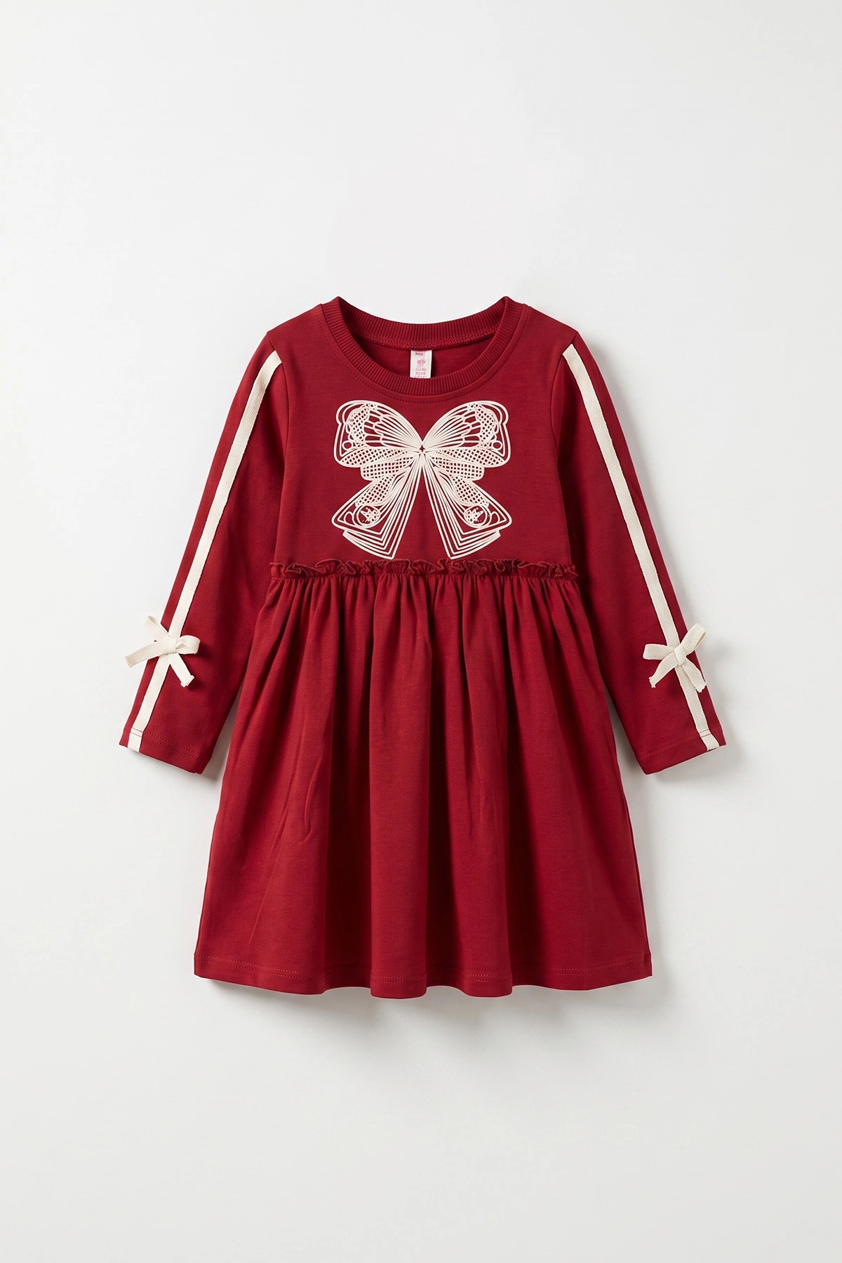Bordo (1-5 Yaş) Fiyonk Baskılı Kız Çocuk Elbise 475682