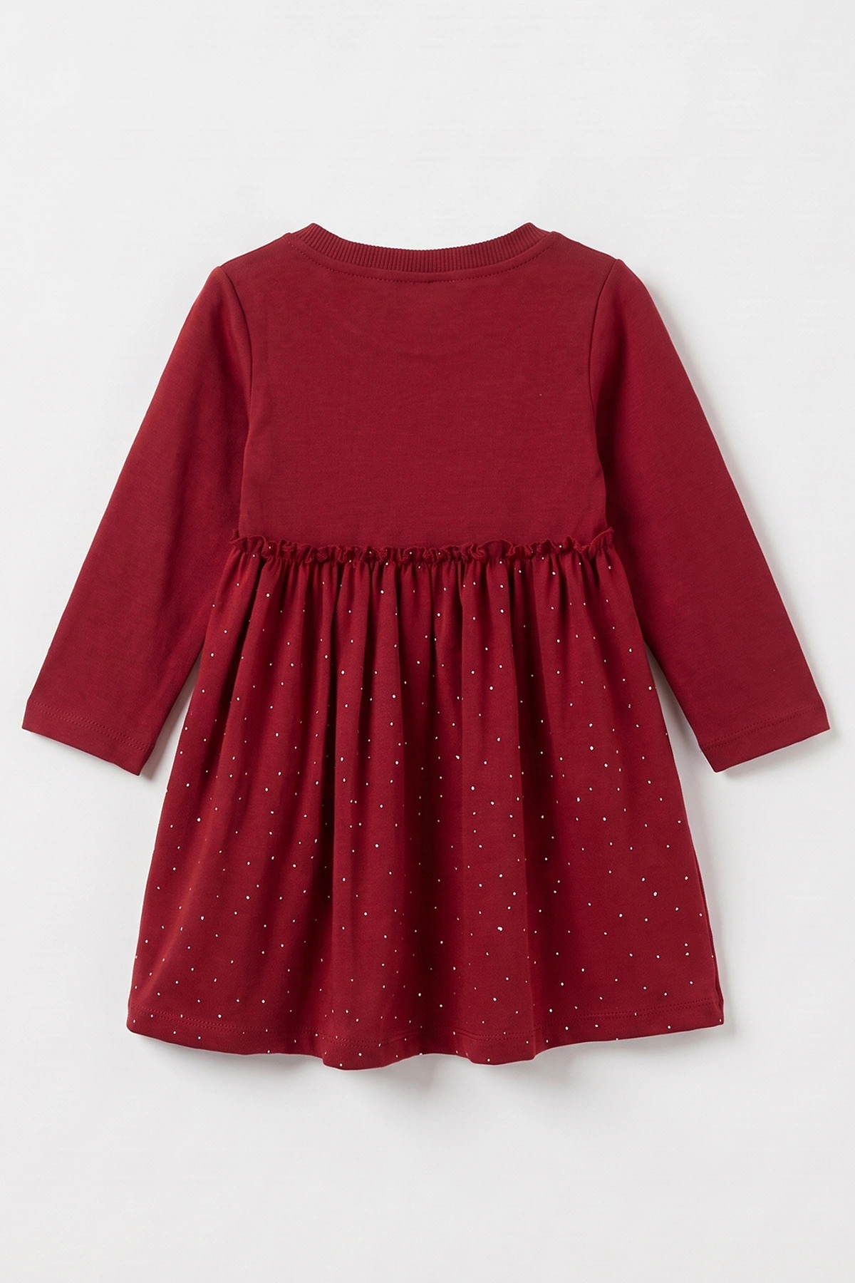 Bordo (1-5 Yaş) Fiyonk Baskılı Taşlı Uzun Kol Kız Çocuk Elbise 475780
