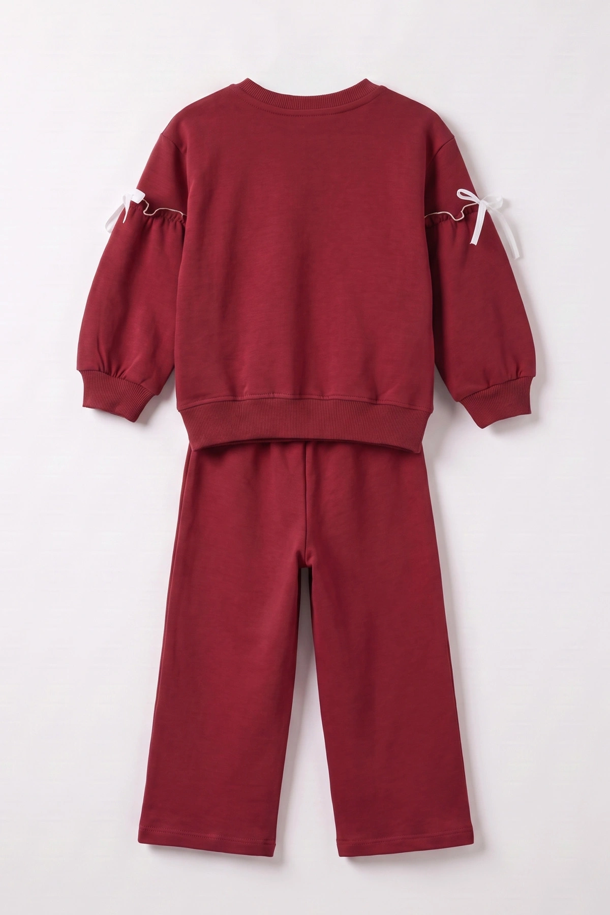 Bordo (1-5 Yaş) Kalp Nakışlı Kol Büzgü Detaylı 2 İp Kız Çocuk Mevsimlik Takım 472692