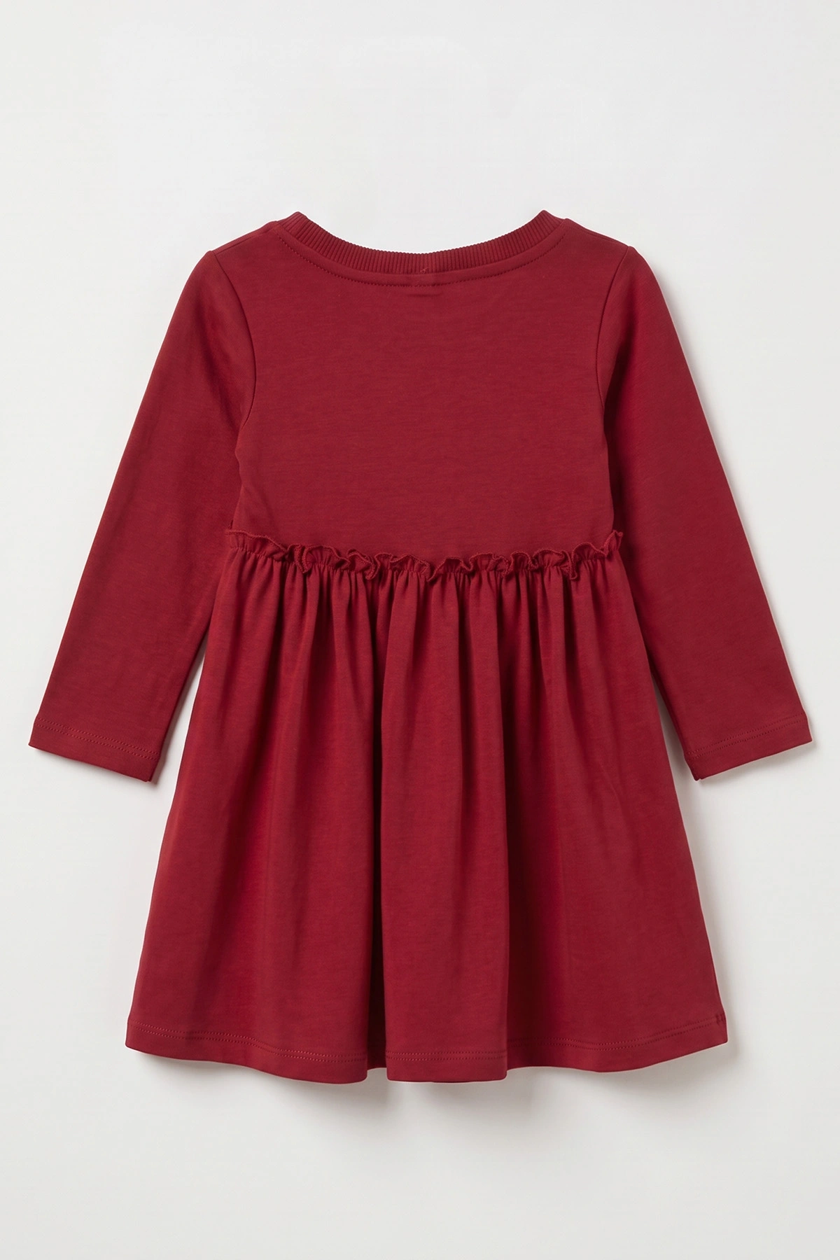 Bordo (1-5 Yaş) Taş Baskılı  Uzun Kol Kız Çocuk Elbise 475786