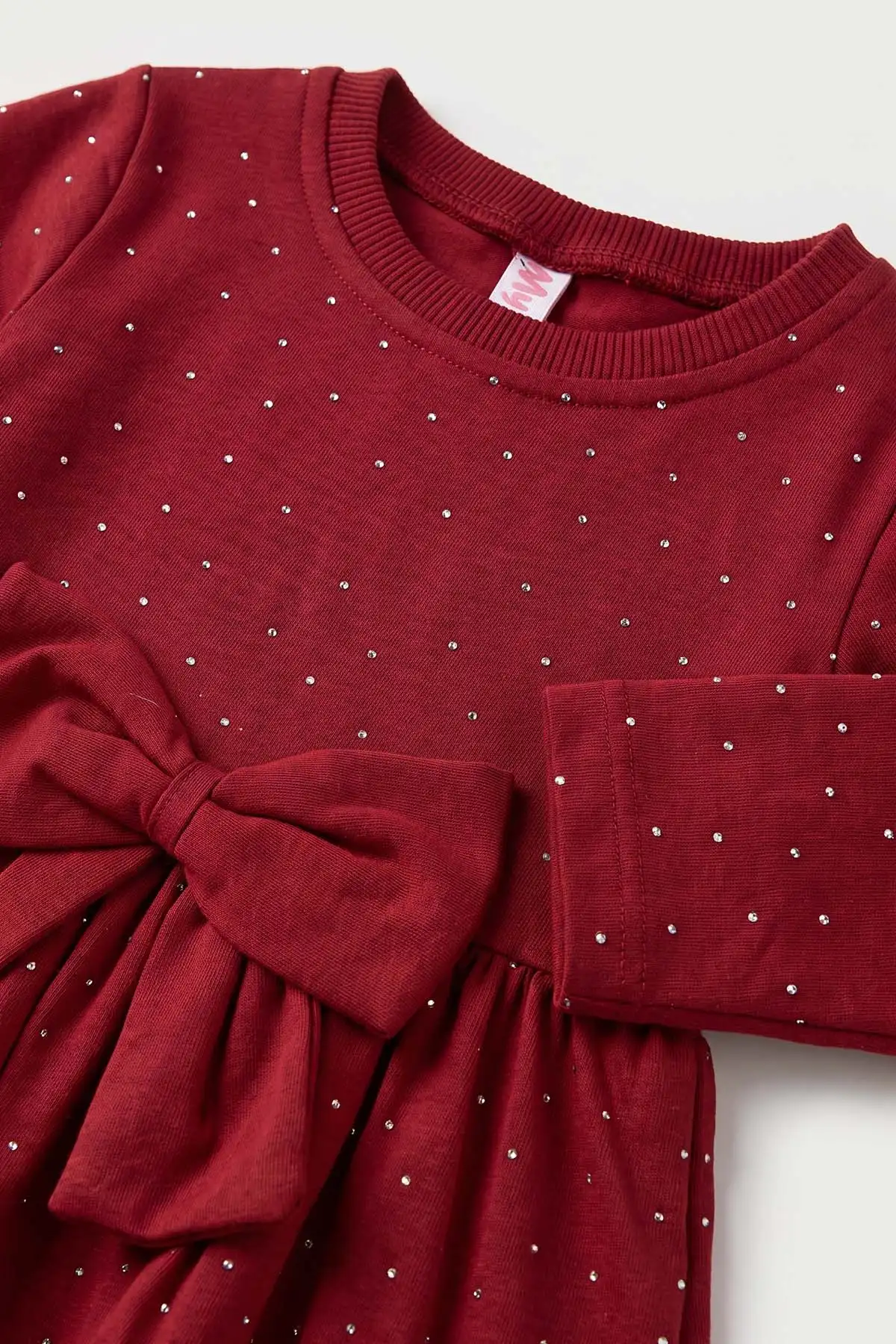 Bordo (1-5 Yaş) Taşlı Fiyonklu  Kız Çocuk Elbise 475686