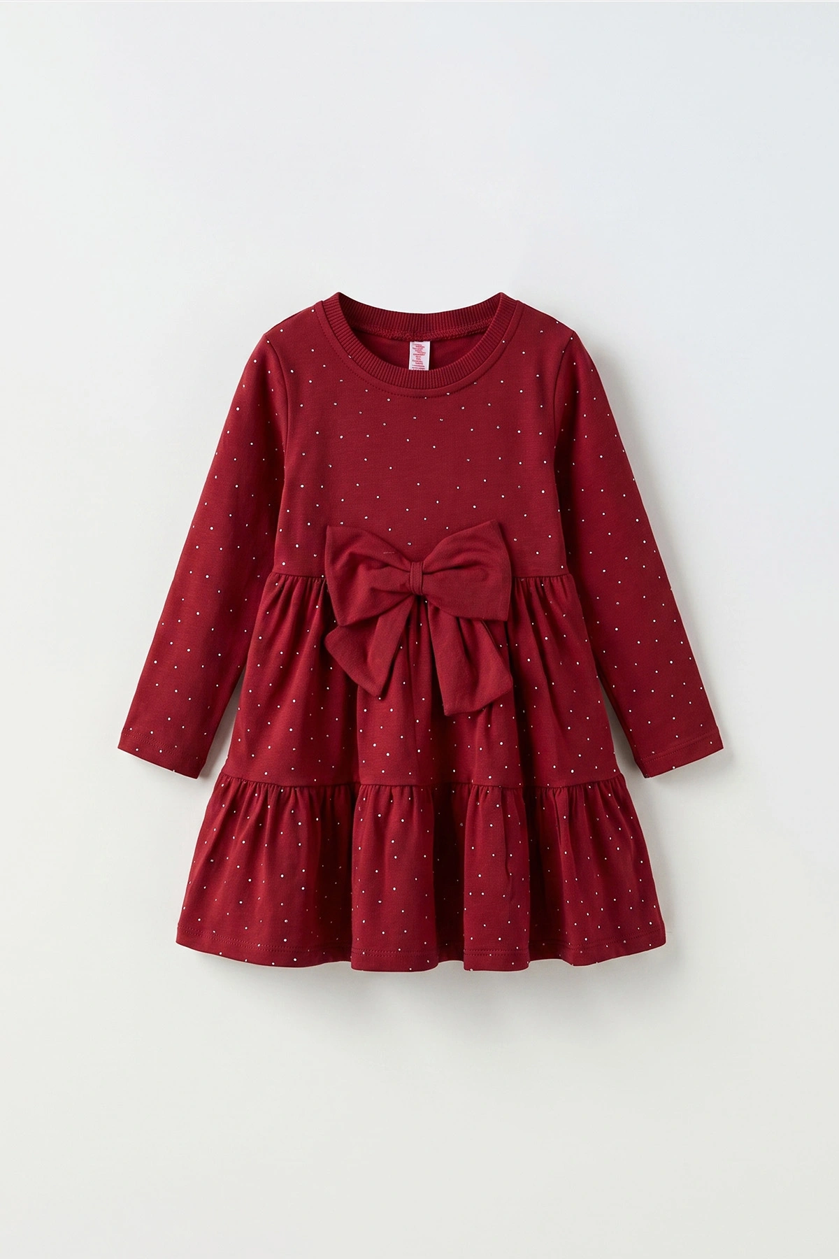 Bordo (1-5 Yaş) Taşlı Fiyonklu  Kız Çocuk Elbise 475686
