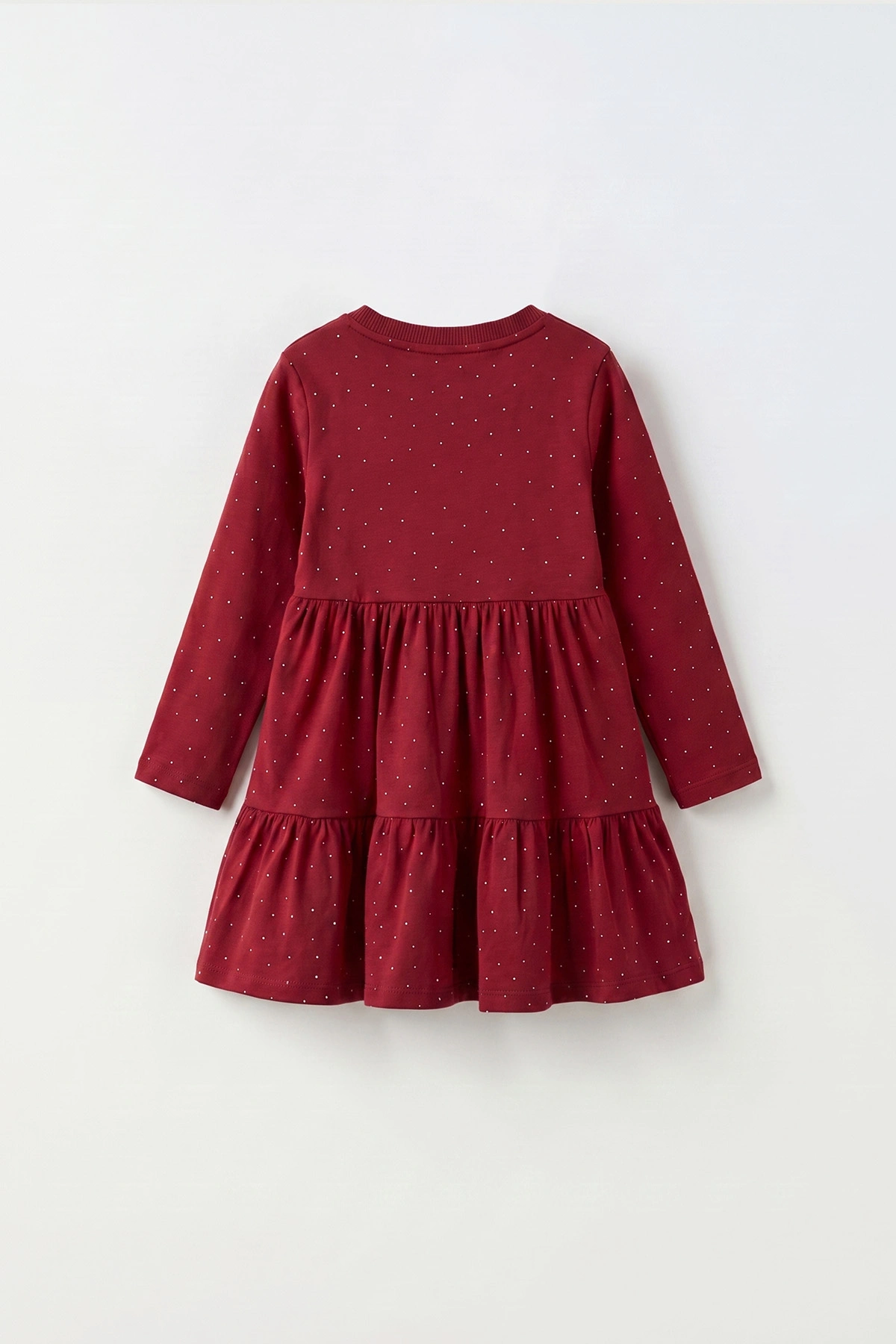 Bordo (1-5 Yaş) Taşlı Fiyonklu  Kız Çocuk Elbise 475686