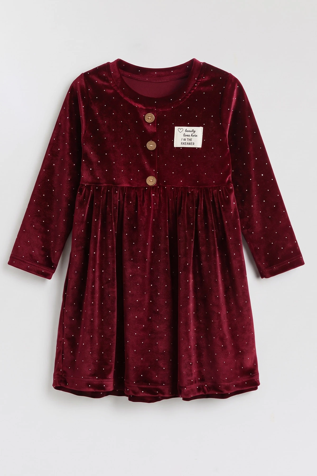 Bordo (1-5  Yaş) Taşlı Kadife Kız Çocuk Elbise 488967