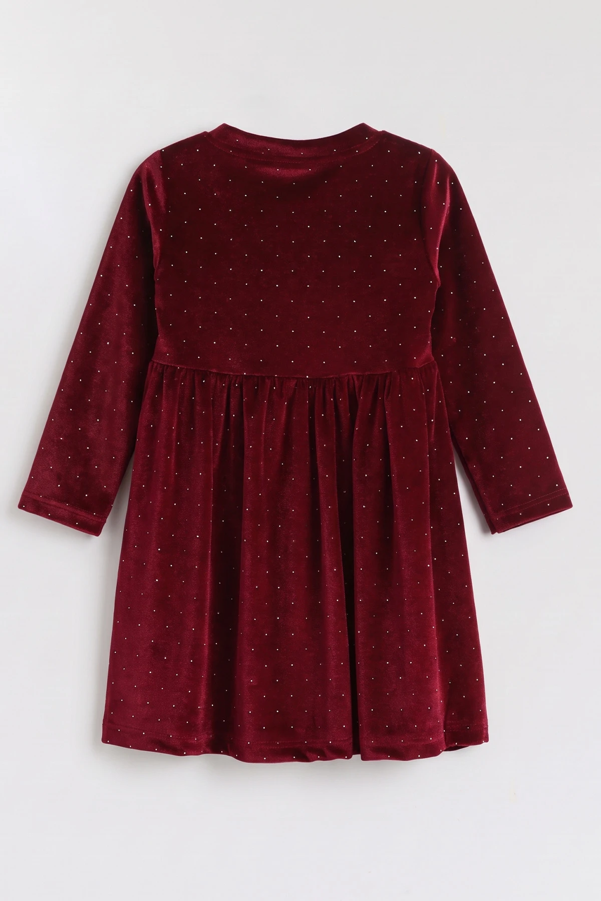 Bordo (1-5  Yaş) Taşlı Kadife Kız Çocuk Elbise 488967