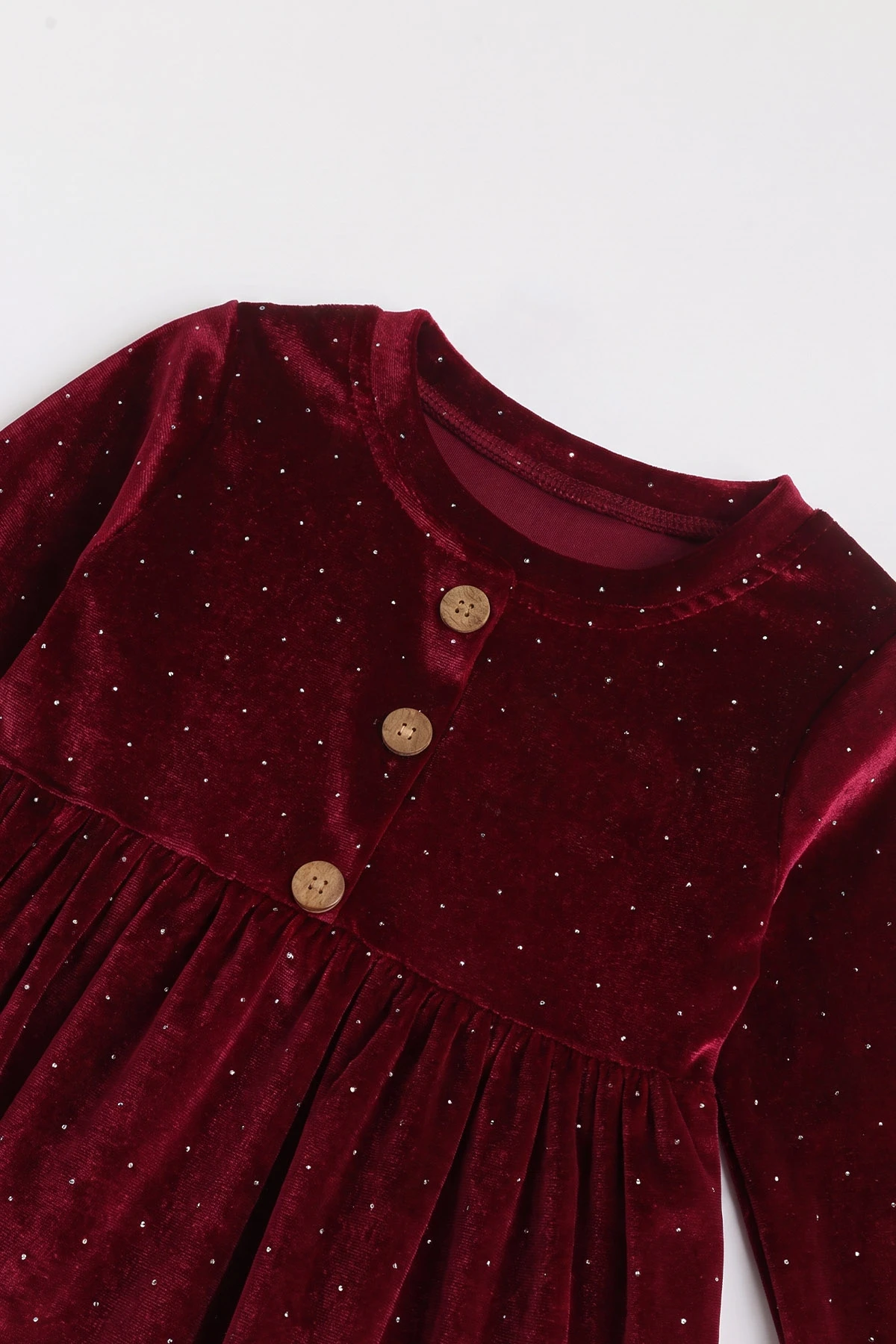 Bordo (1-5  Yaş) Taşlı Kadife Kız Çocuk Elbise 488967