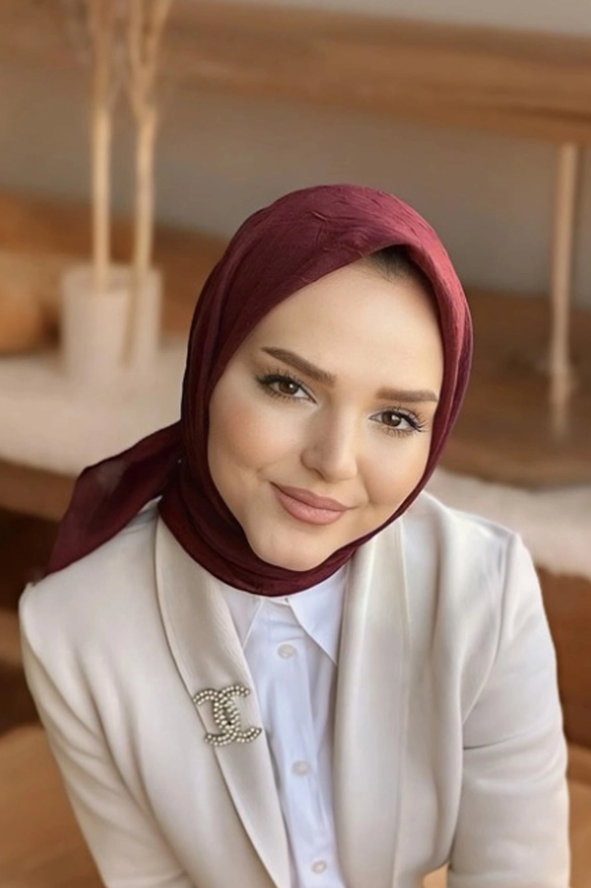 Bordo 100x100 Bambu Kraş Düz Desen Eşarp 278189