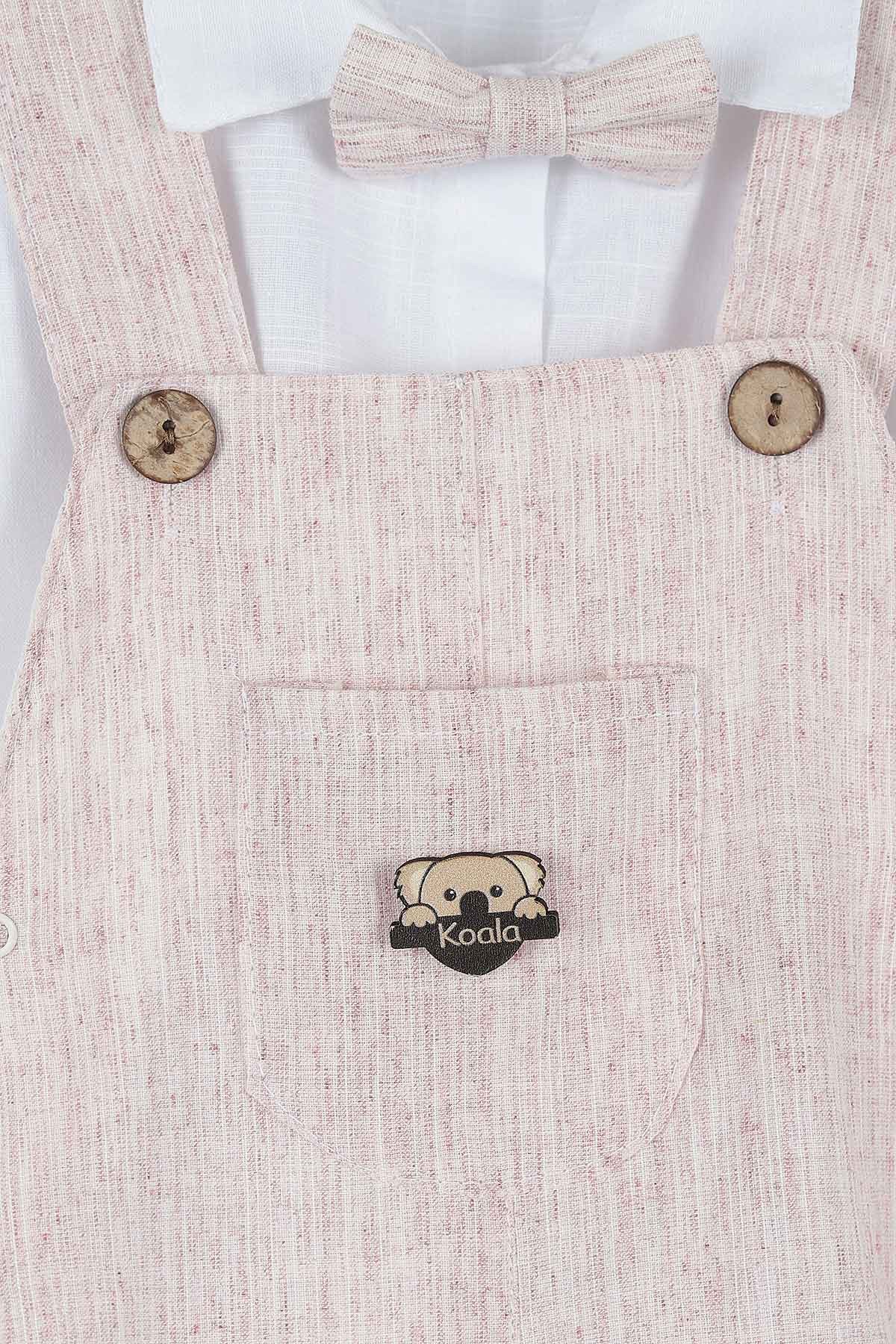 Bordo (12-24 Ay) Koala Motifli Cep Detaylı Papyonlu Erkek Bebe Takım 169431