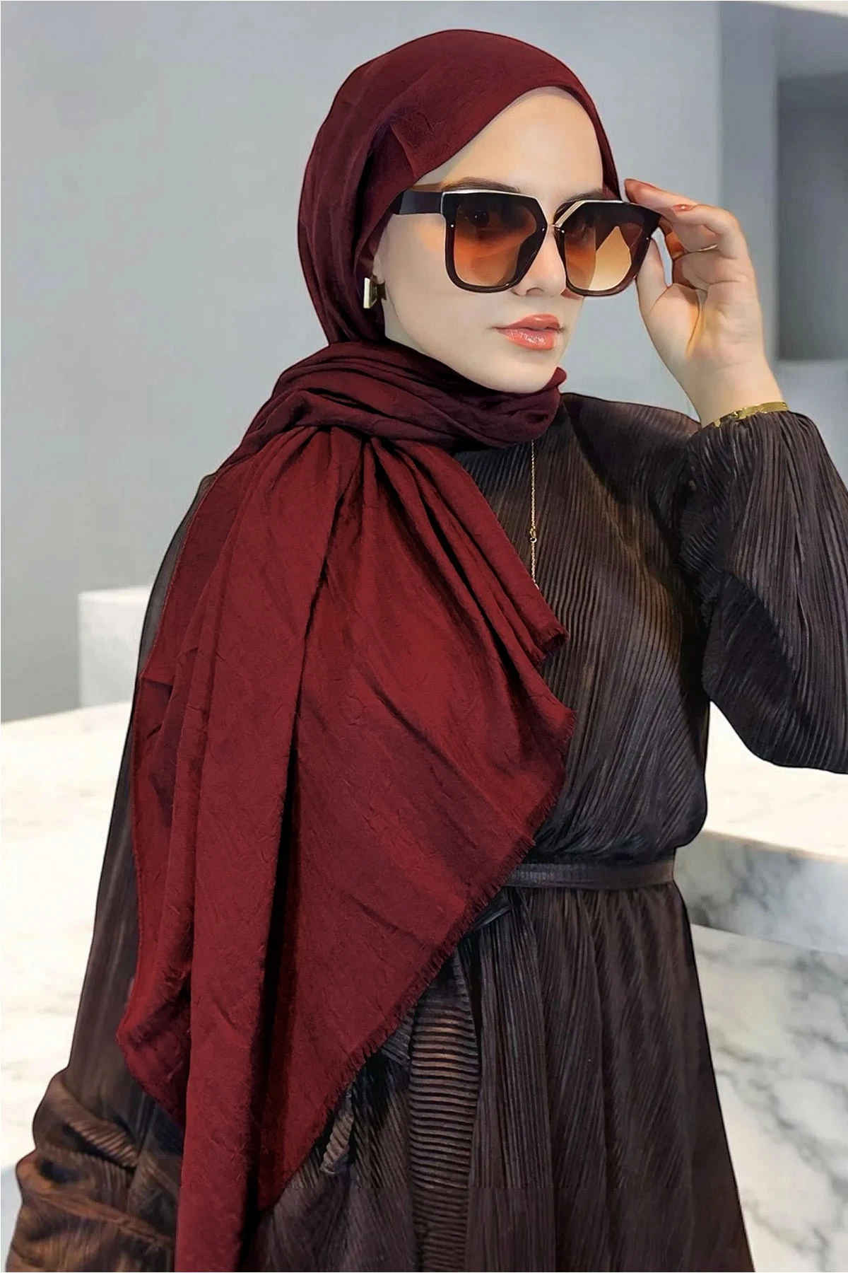 Bordo 180x70 Cm  Bambu Kraş Düz Desen Şal 460254