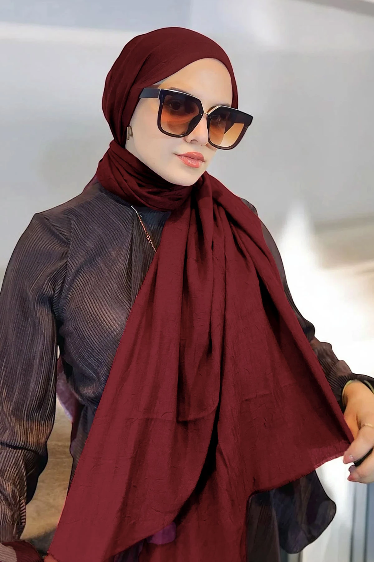 Bordo 180x70 Cm Bambu Kraş Düz Desen Şal 460254