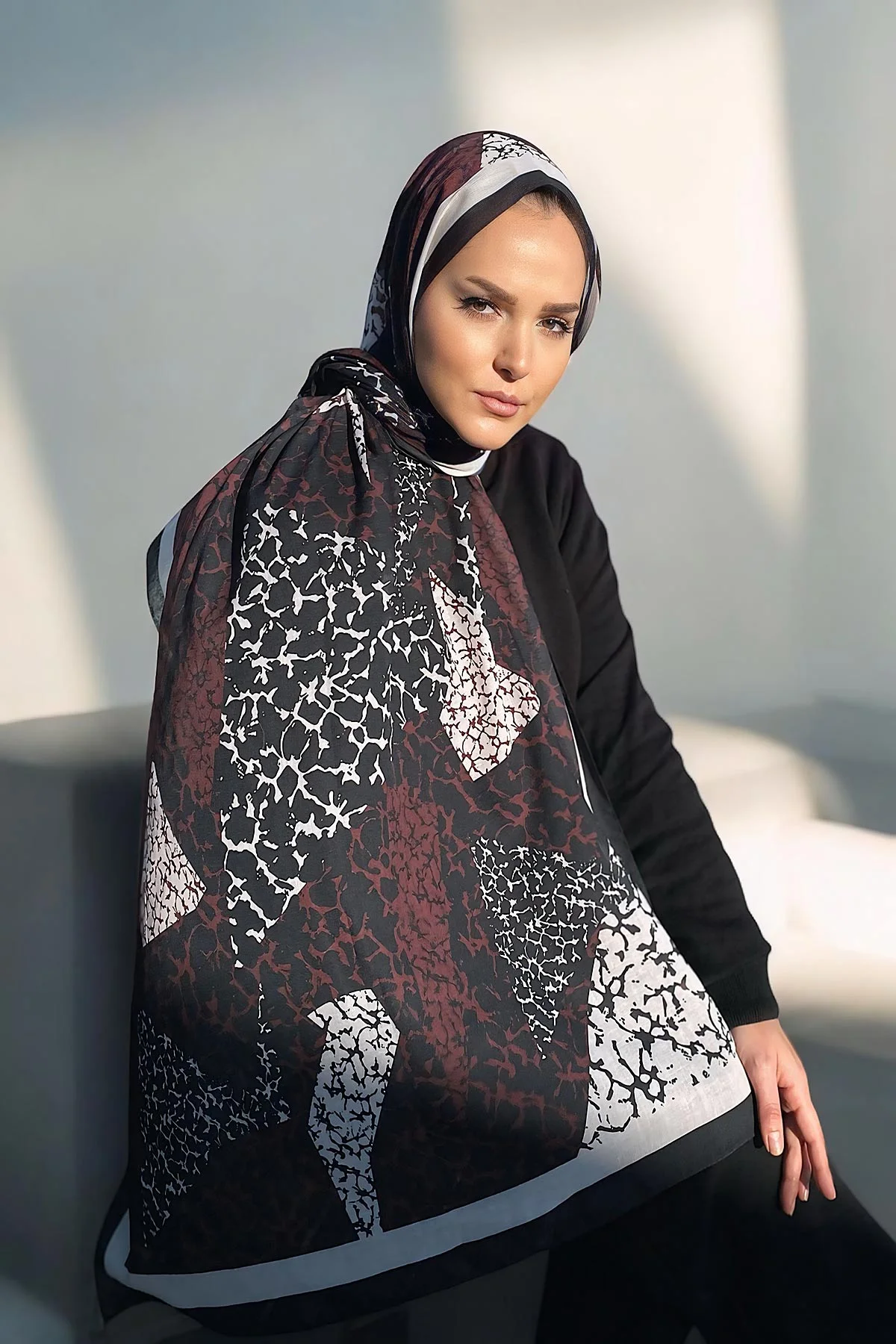 Bordo 180X70 cm Dijital Baskı Crystal Desenli Pamuk Şal 334181