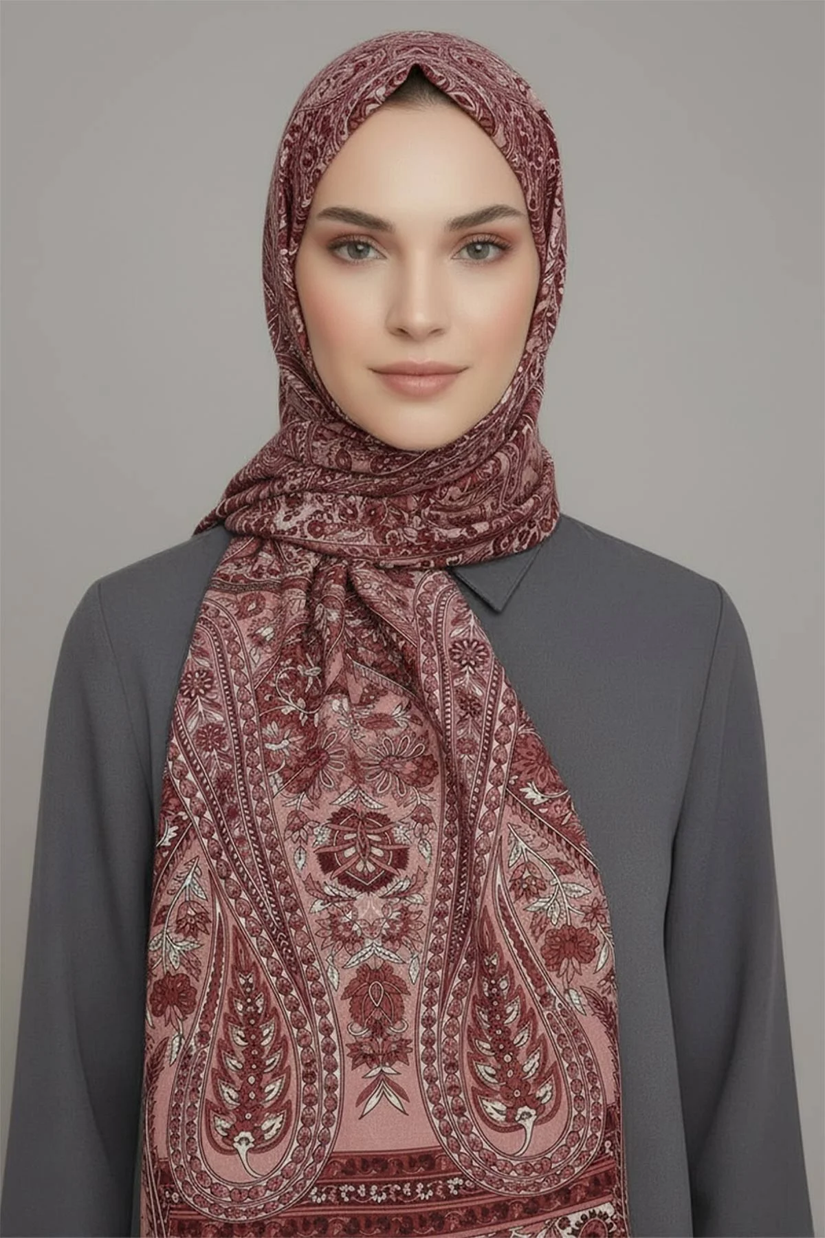 Bordo 180X70 cm Dijital Baskı Elina Desenli Pamuk Şal 420437
