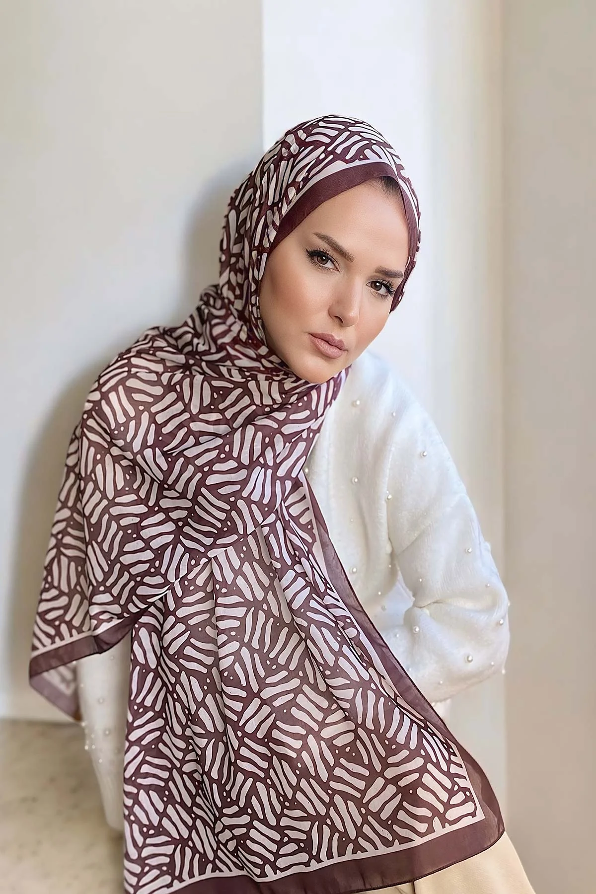 Bordo 180X70 cm Dijital Baskı Kibrit Desenli Pamuk Şal 334170