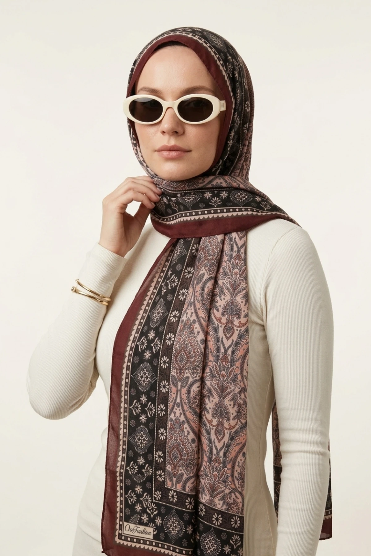 Bordo 180x70 Cm Our Fashion Dijital Baskılı Desenli Bambu Kraş Şal 488545