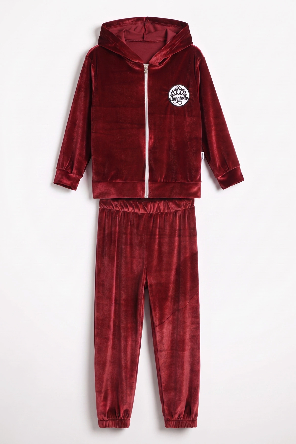 Bordo (2-10 Yaş) Fermuarlı Kapüşonlu Kadife Kız Çocuk Takım 481251