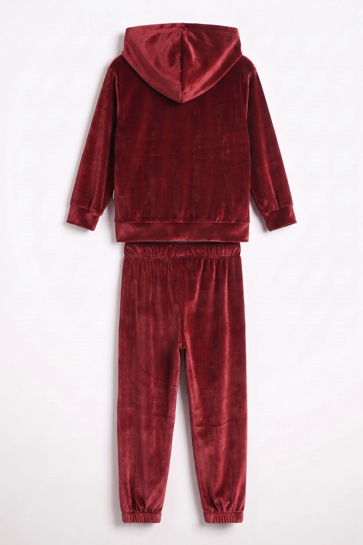 Bordo (2-10 Yaş) Fermuarlı Kapüşonlu Kadife Kız Çocuk Takım 481251