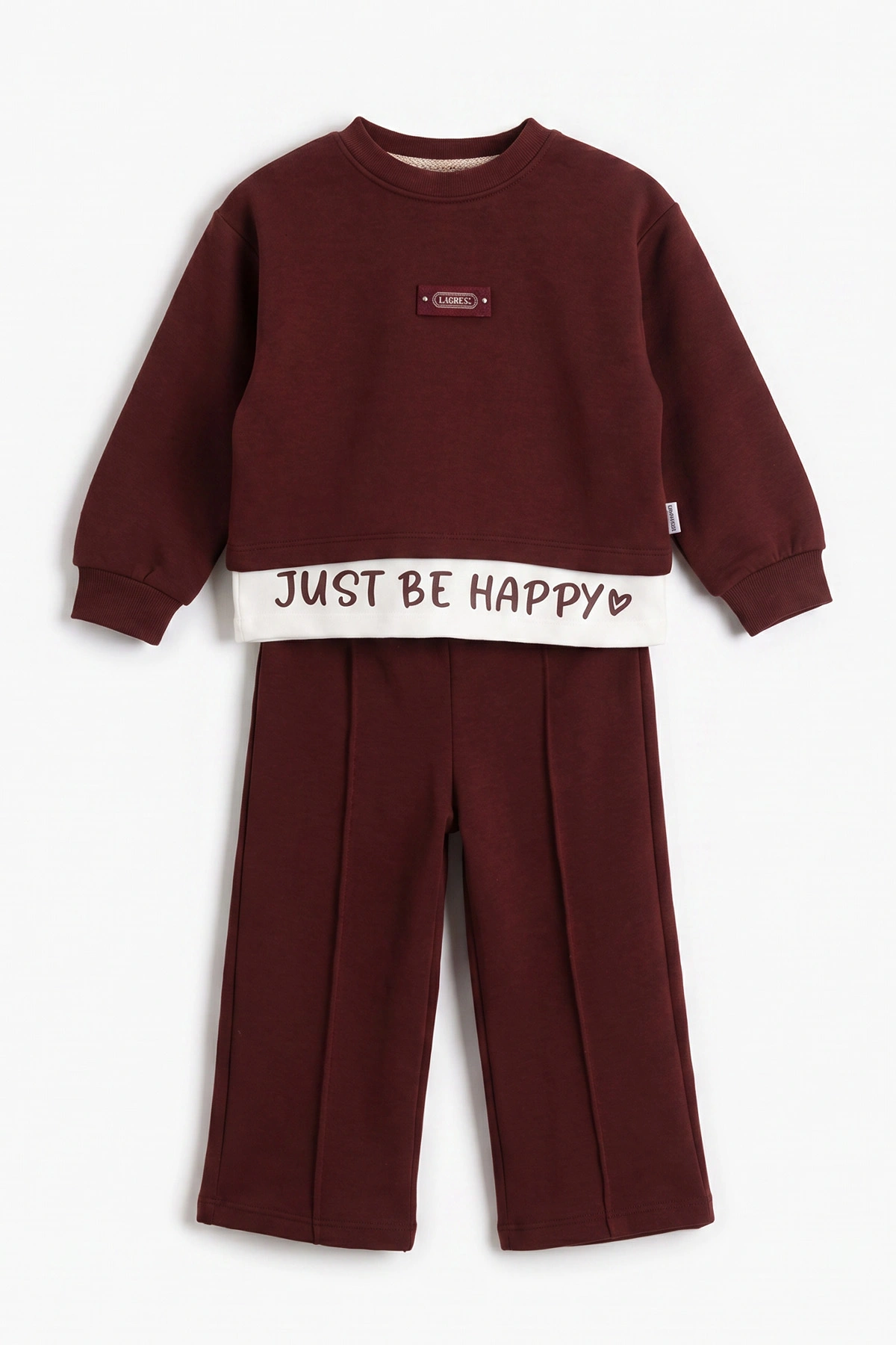 Bordo (2-5 Yaş) Armalı Just Be Happy Baskılı Oysho Kumaş  Kız Çocuk Takım 471250