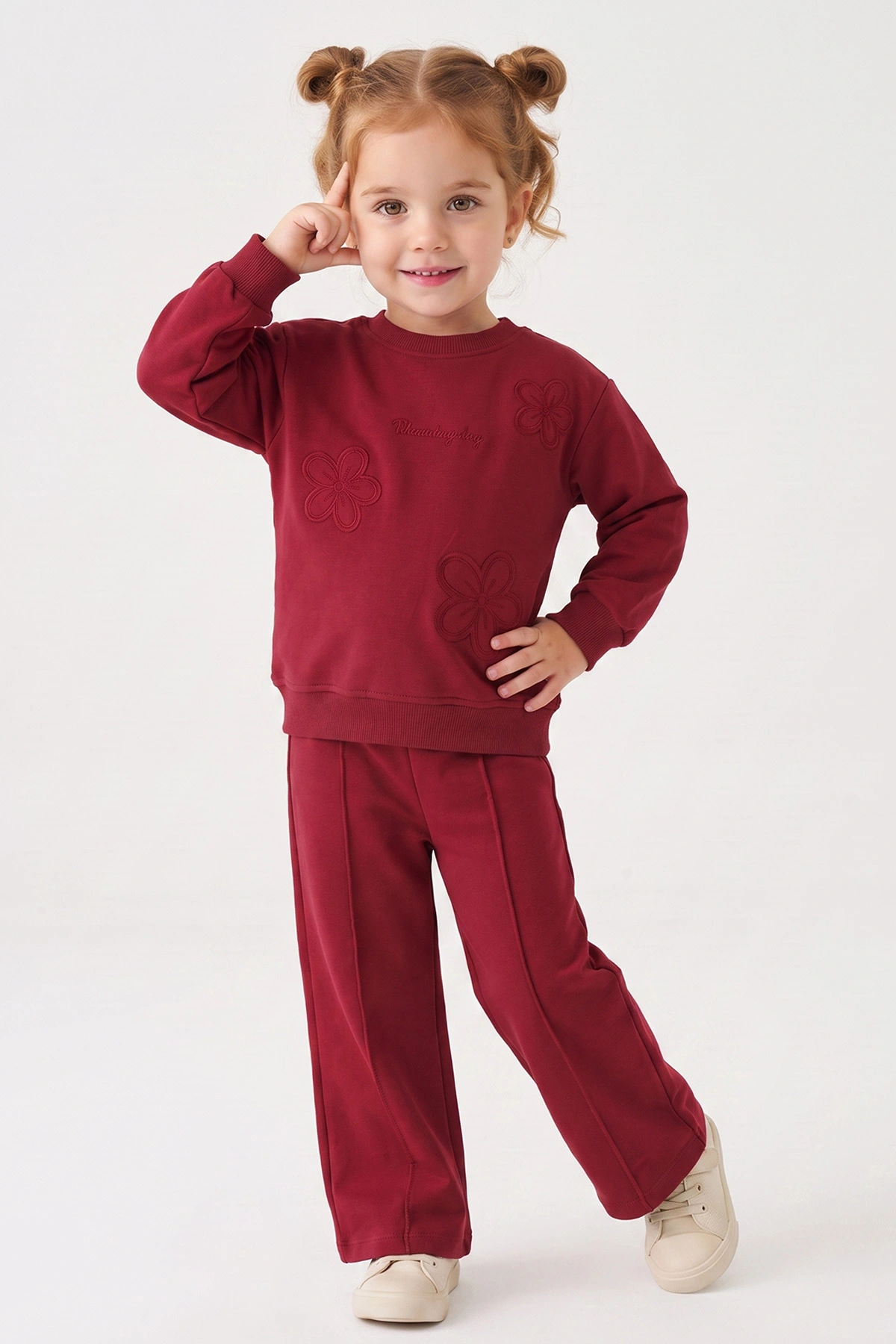 Bordo (2-5 Yaş) Çiçek Nakışlı Kız Çocuk Takım 471307