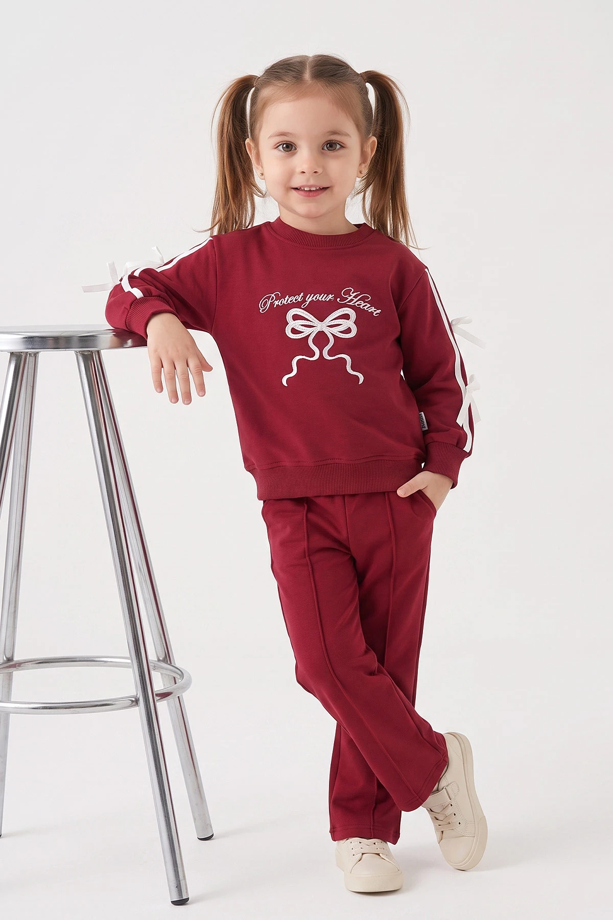 Bordo (2-5 Yaş) Fiyonk Nakışlı 2 İp Kız Çocuk Takım 471221