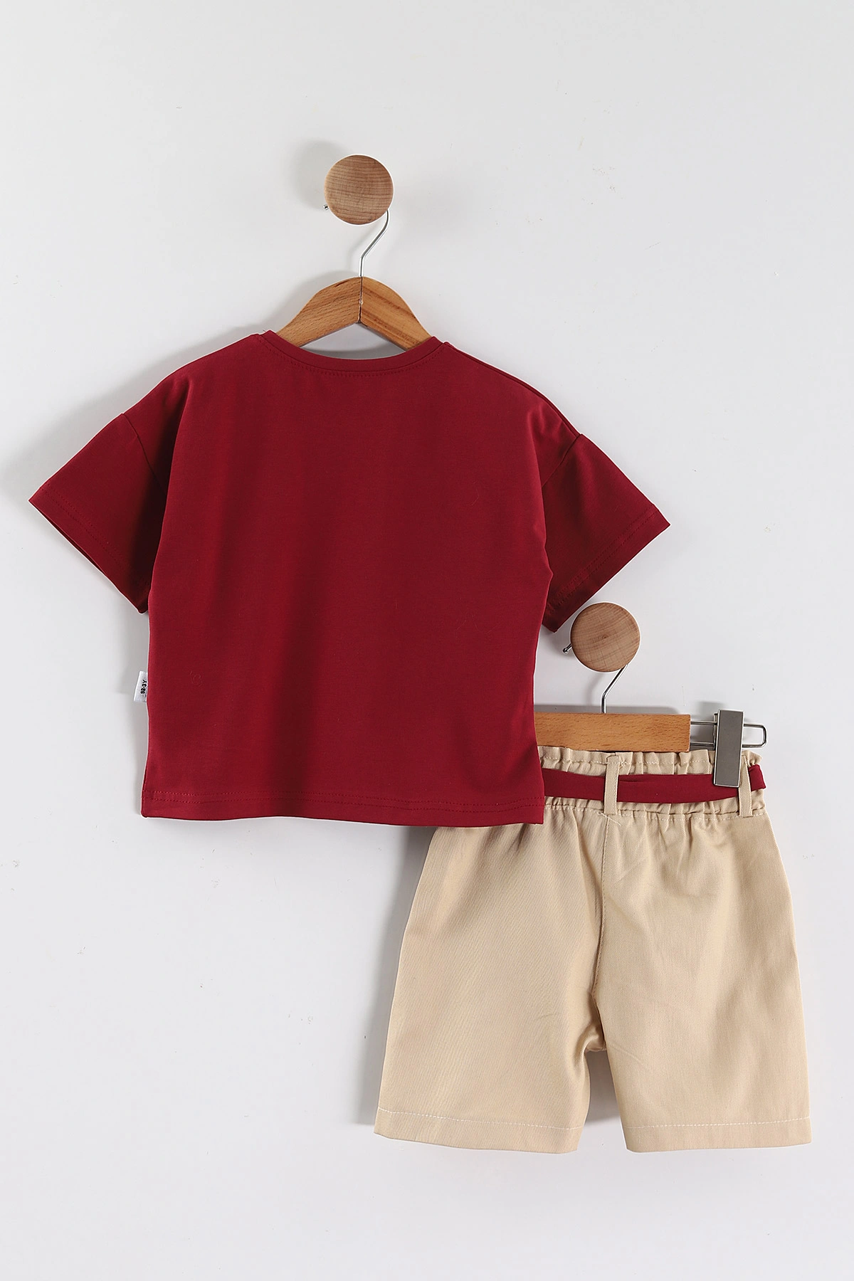 Bordo (2-5 Yaş) Flowers Baskılı Süprem Tişörtlü Gabardin Şortlu Kız Çocuk Yazlık Takım 445567