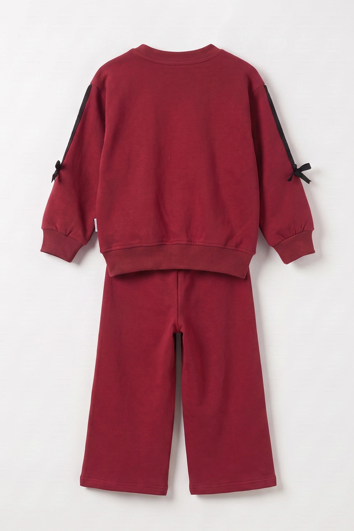 Bordo (2-5 Yaş) Kalp Baskılı Fiyonk Nakışlı Kız Çocuk Takım 471273