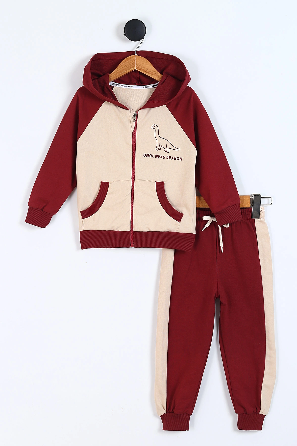 Bordo (2-5 Yaş) Kapüşonlu Baskılı Hırkalı Erkek Çocuk Takım 337086