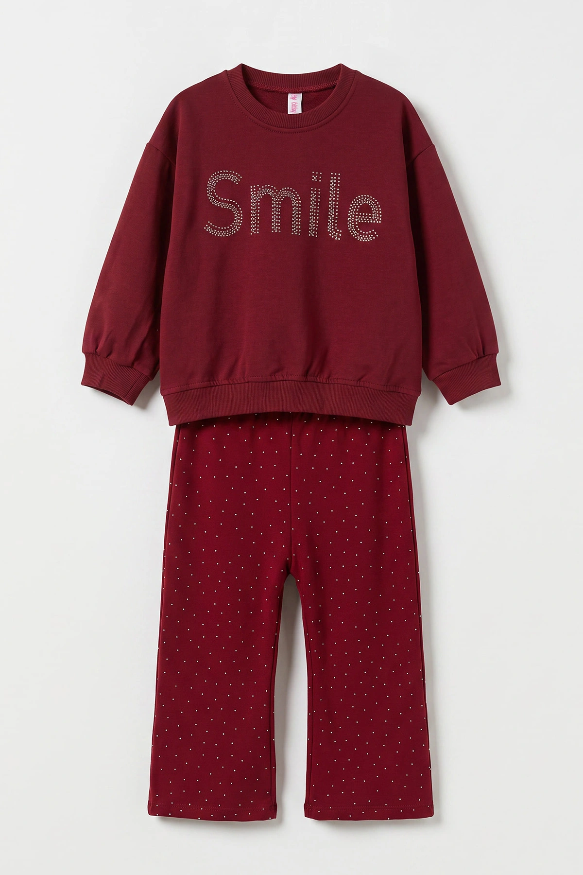 Bordo (2-5 Yaş) Smile Baskılı Taşlı Kız Çocuk Takım 475953