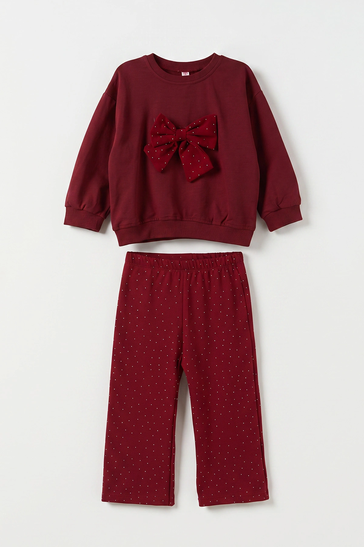 Bordo (2-5 Yaş) Taşlı Fiyonklu Kız Çocuk Takım 475945