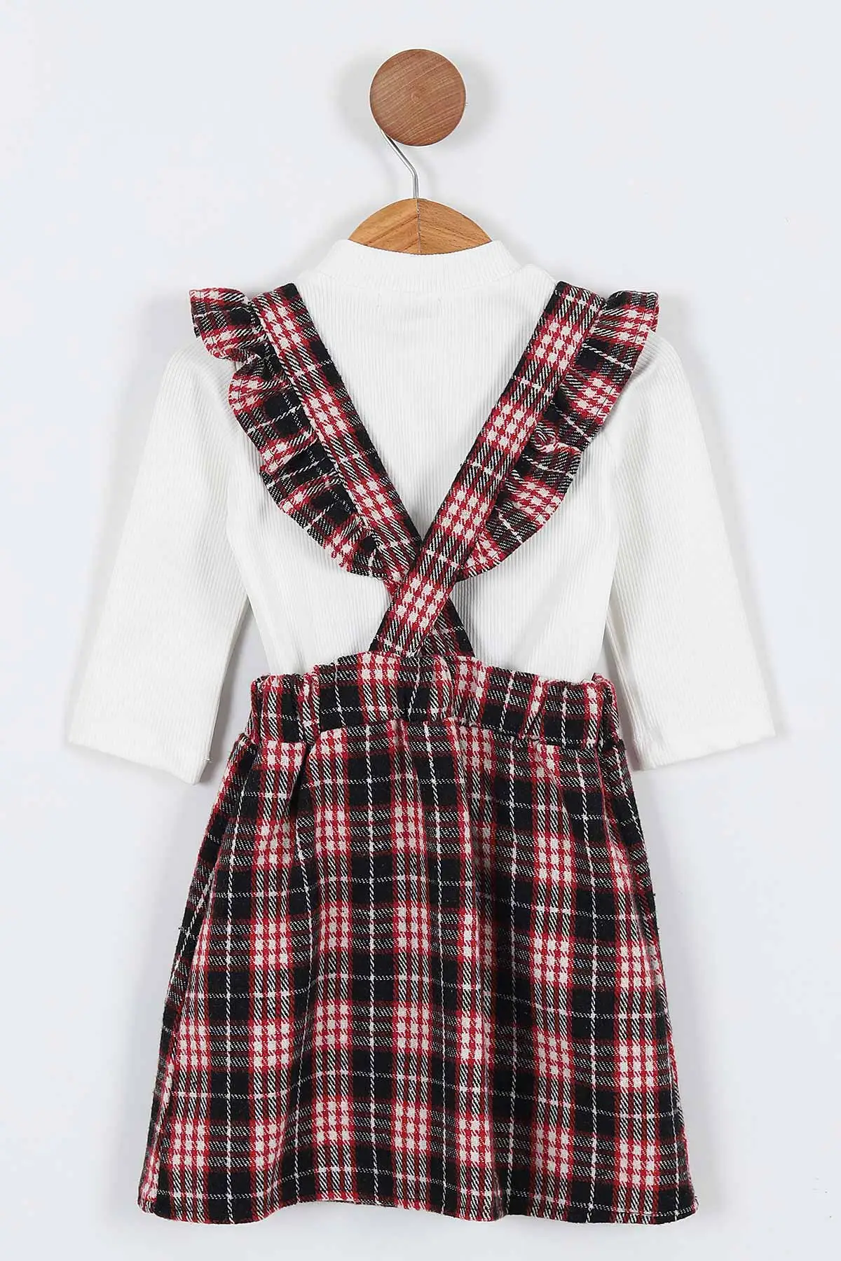 Bordo (2-5 Yaş)Ekose Model Kız Çocuk Salopet Elbise 338047