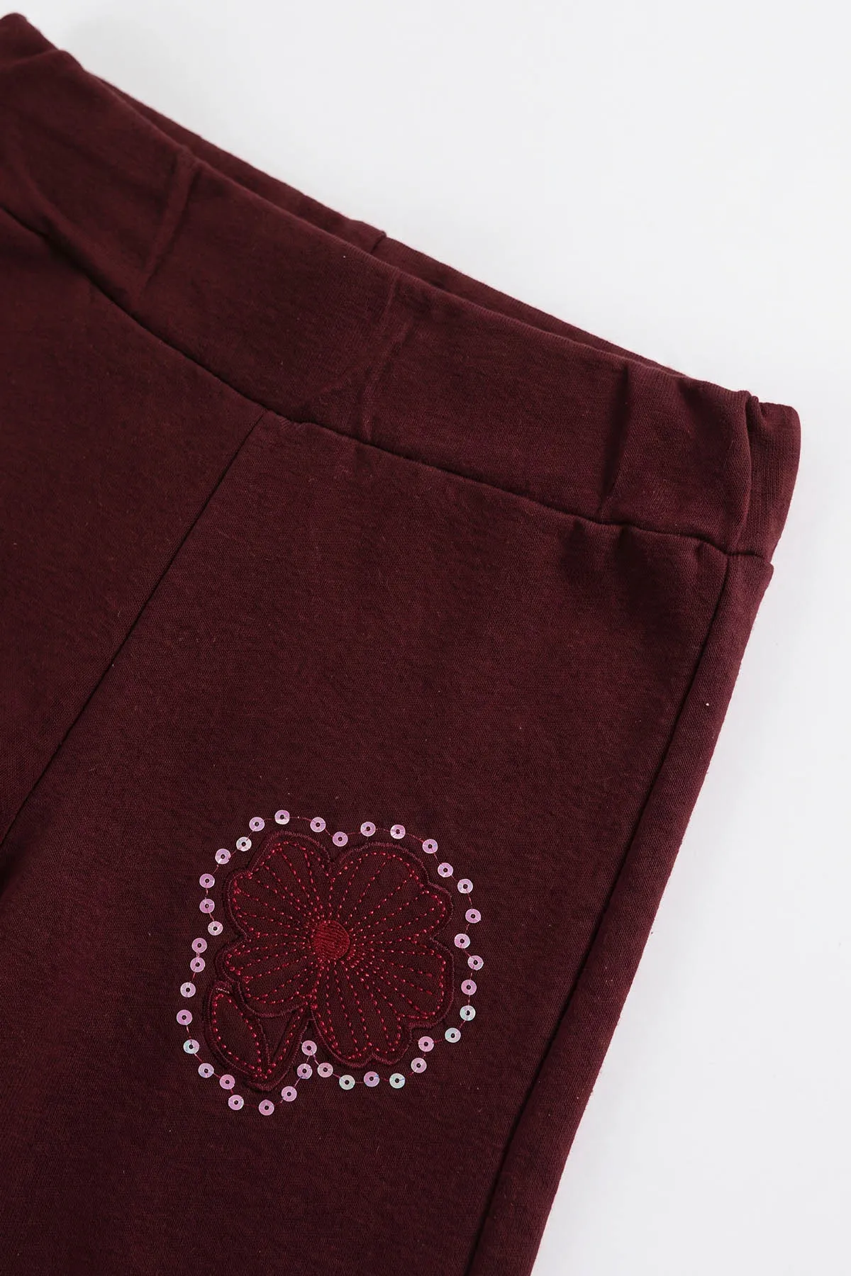 Bordo (2-6 Yaş) Çiçek Nakışlı Pullu 2 İp Kız Çocuk Mevsimlik Takım 480526