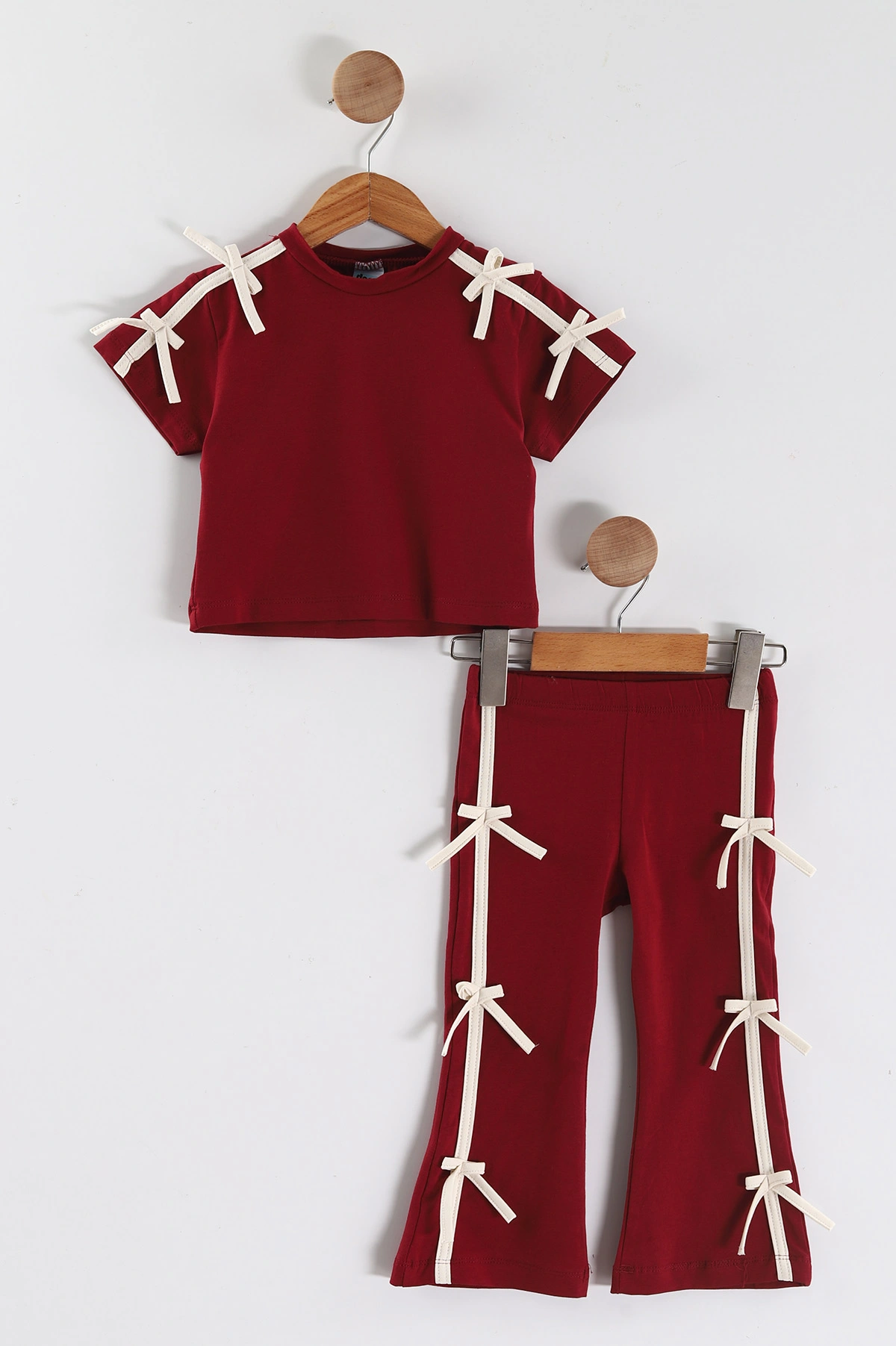 Bordo (2-6 Yaş) Fiyonk Detaylı Taytlı Kız Çocuk Yazlık Takım 449459
