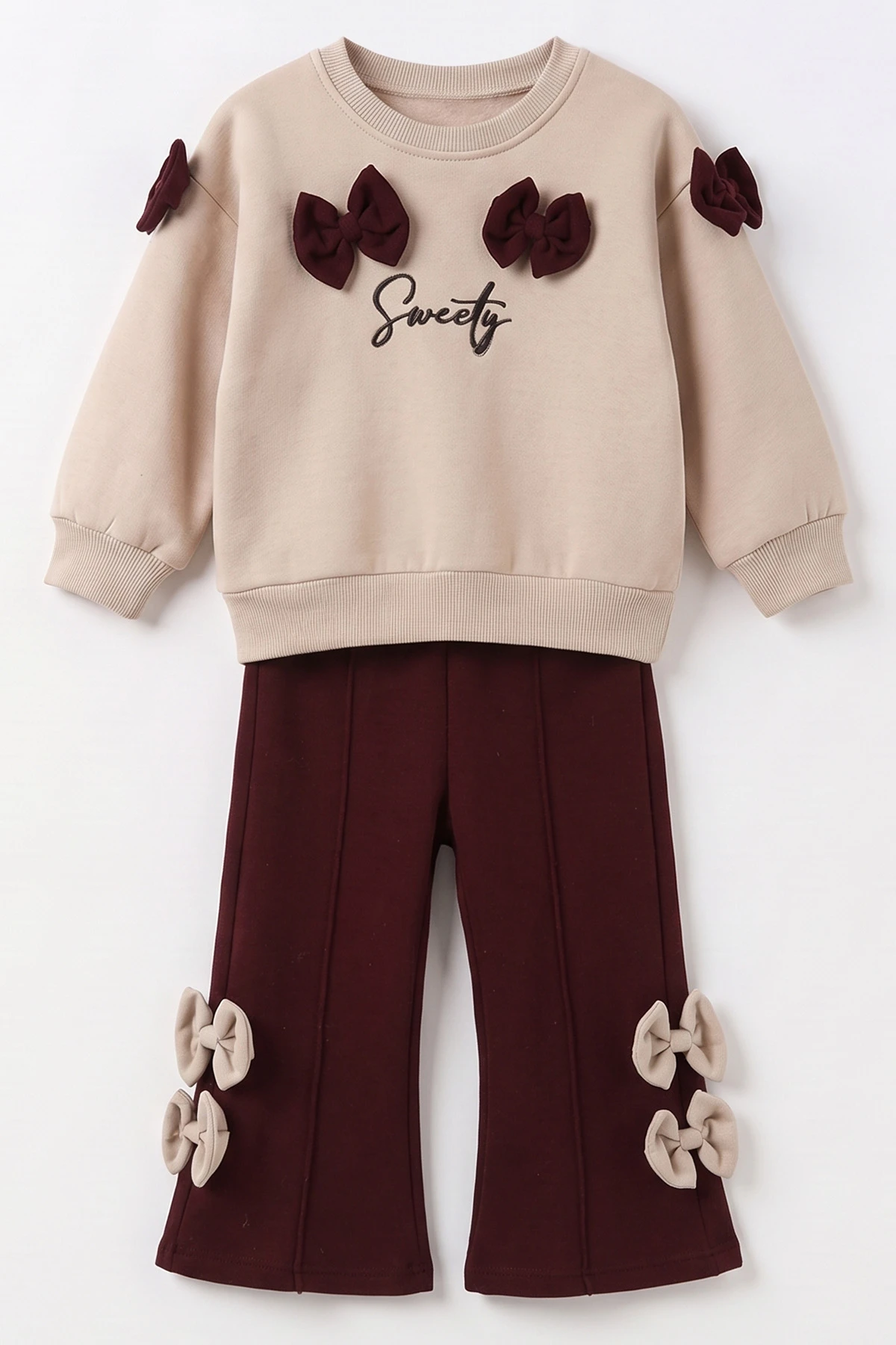 Bordo (2-6 Yaş) Fiyonk Nakışlı Alt Çimalı 3 İp Şardonlu Kız Çocuk Kışlık Takım 493790