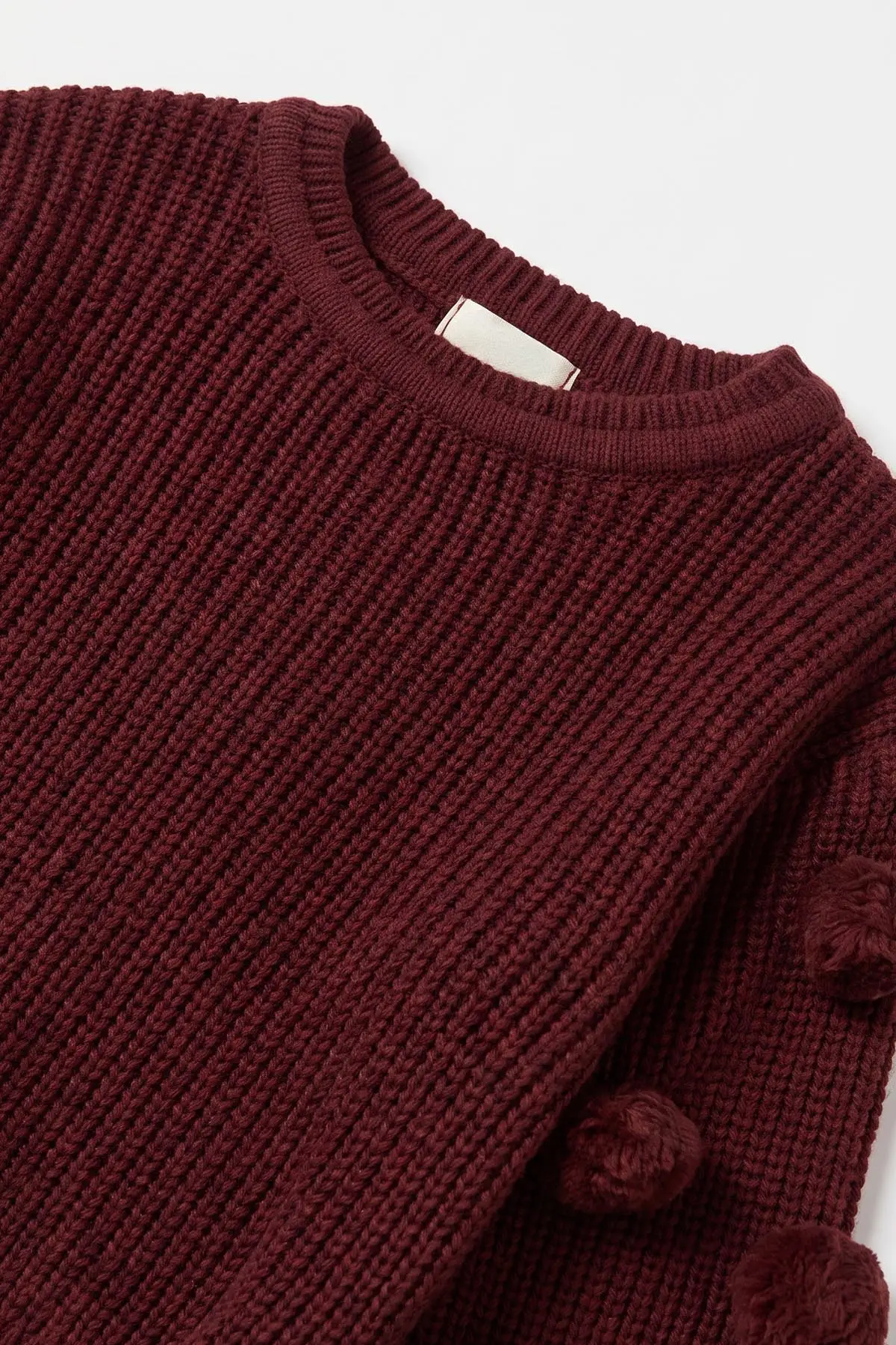 Bordo (2-6 Yaş) Ponponlu  Triko Kazaklı Kız Çocuk Kışlık Takım 483121